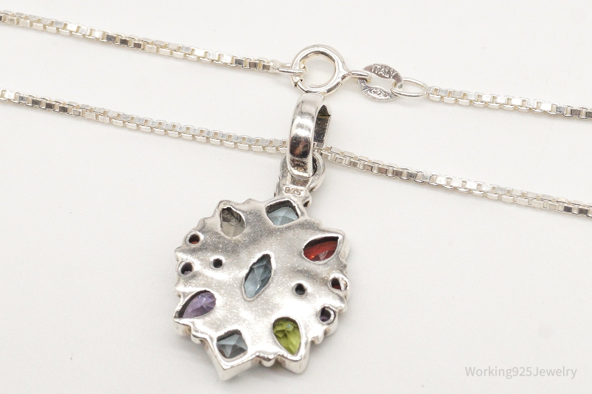 Vintage Multi Gemstone Sterling Silver Necklace