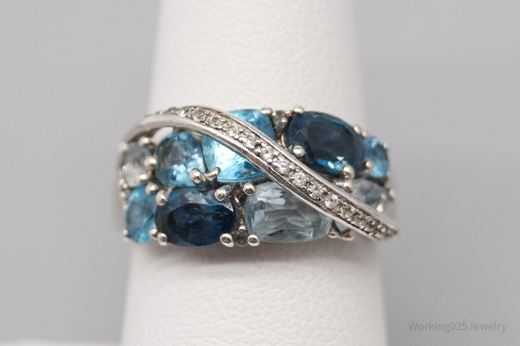 Vintage Blue & White Topaz Sterling Silver Ring - Size 7