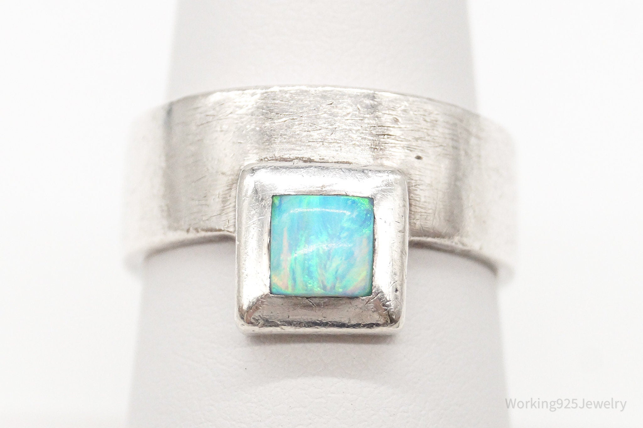 Vintage Opal Modernist Sterling Silver Ring Size 7.25