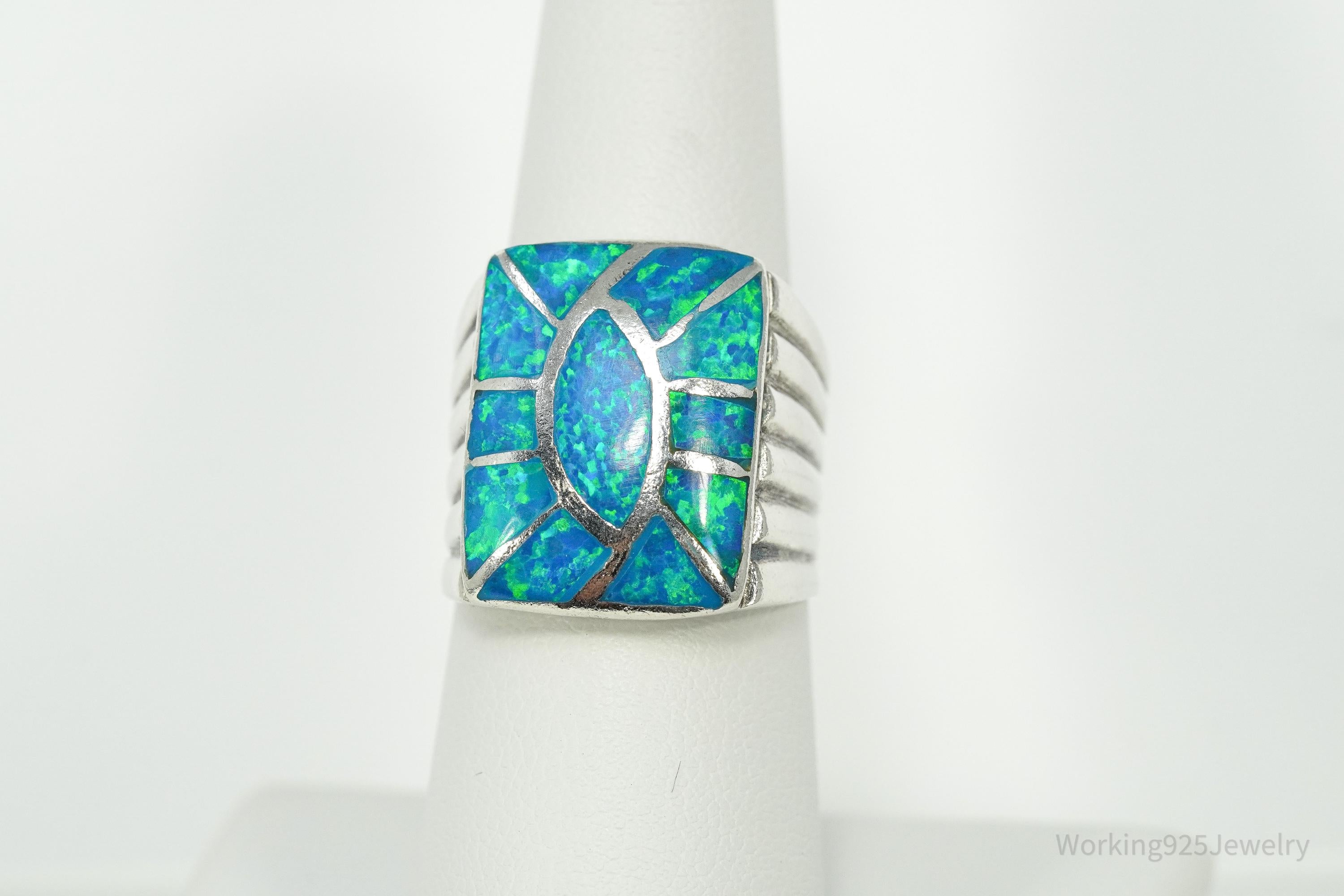 Vintage Opal Inlay Sterling Silver Ring - Size 7.25