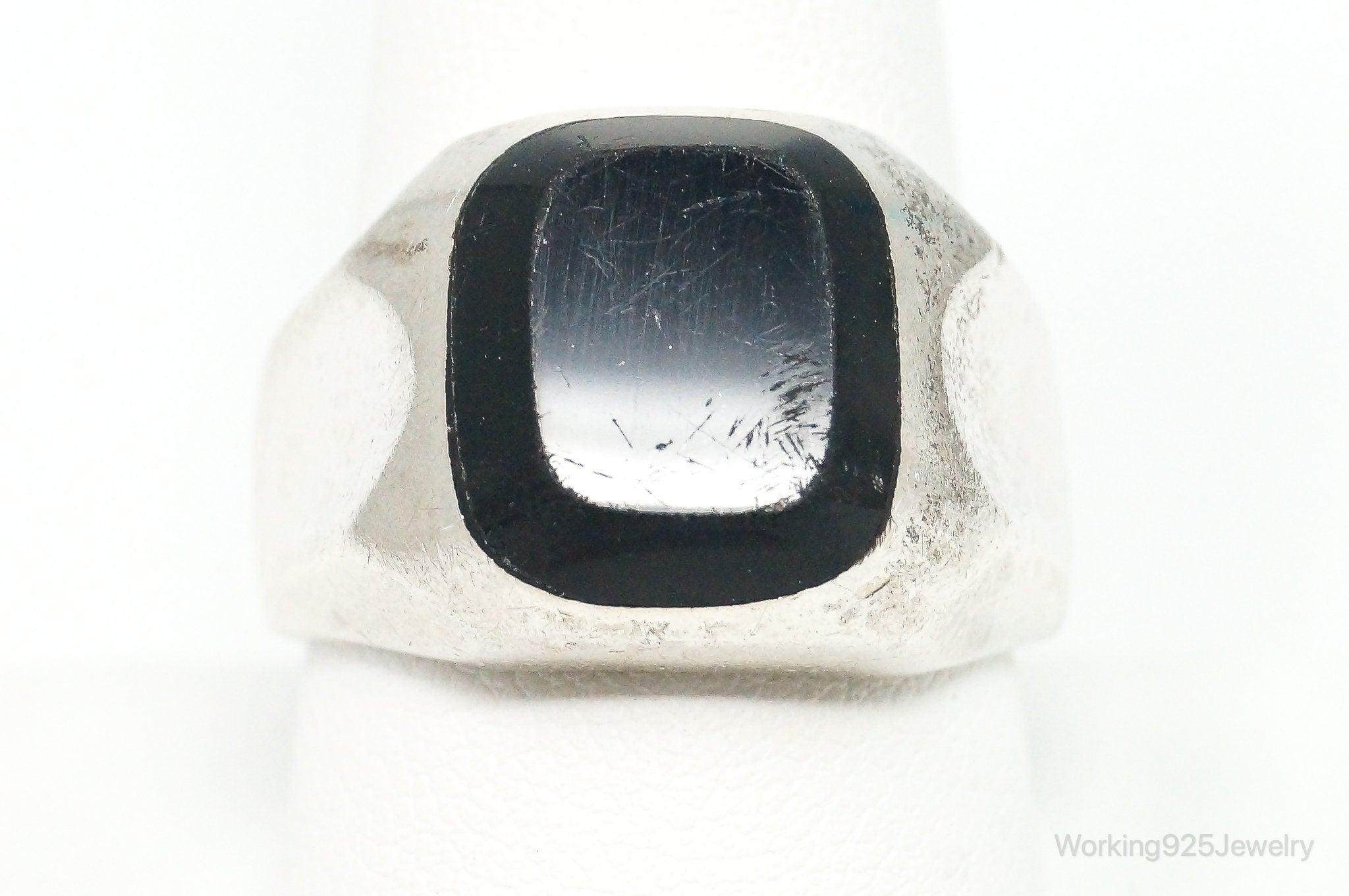 Vintage Mexico Black Onyx Sterling Silver Ring - Size 10.25