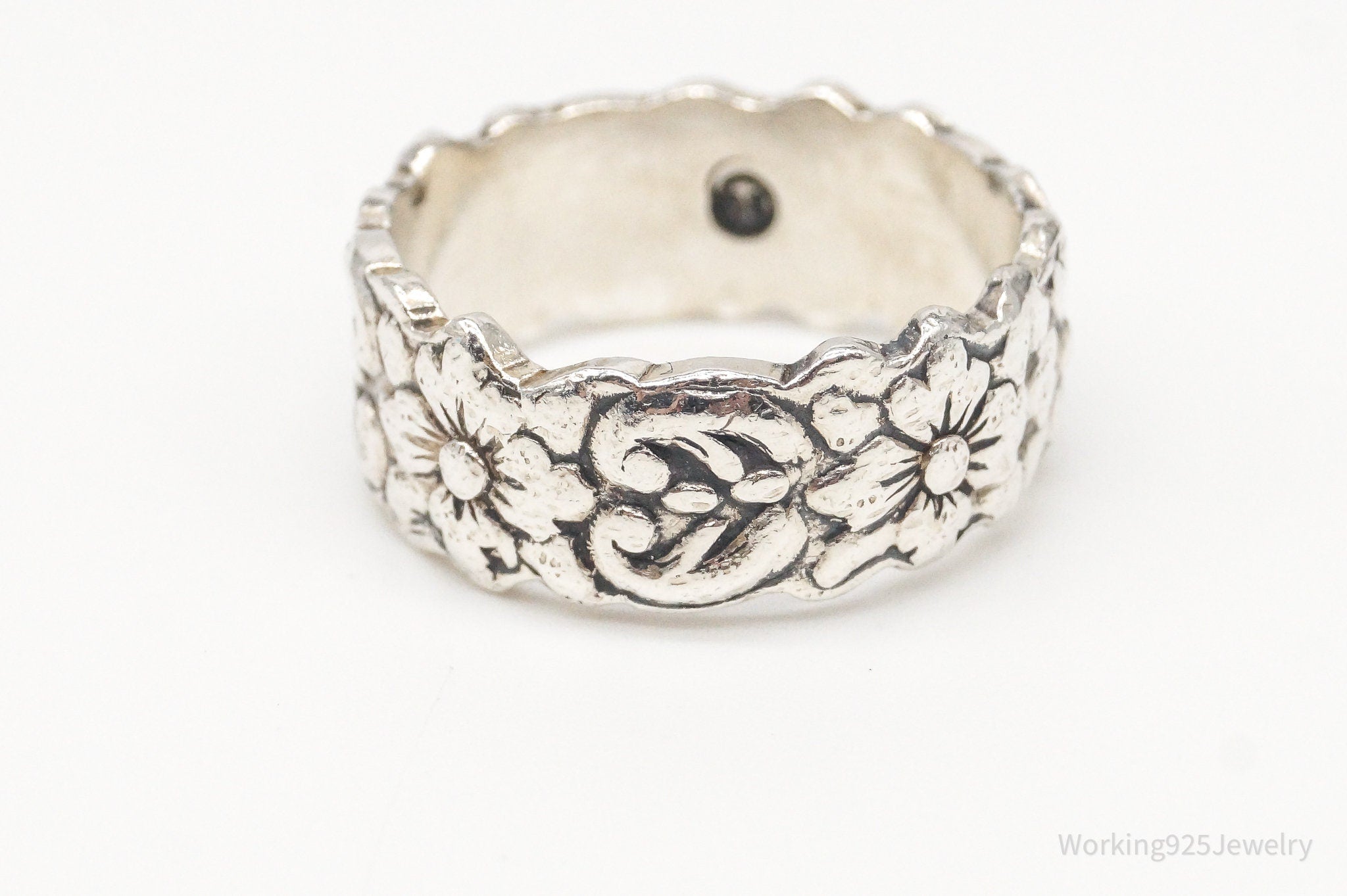 Vintage Mexico Flowers Sterling Silver Band Ring - Size 6.5