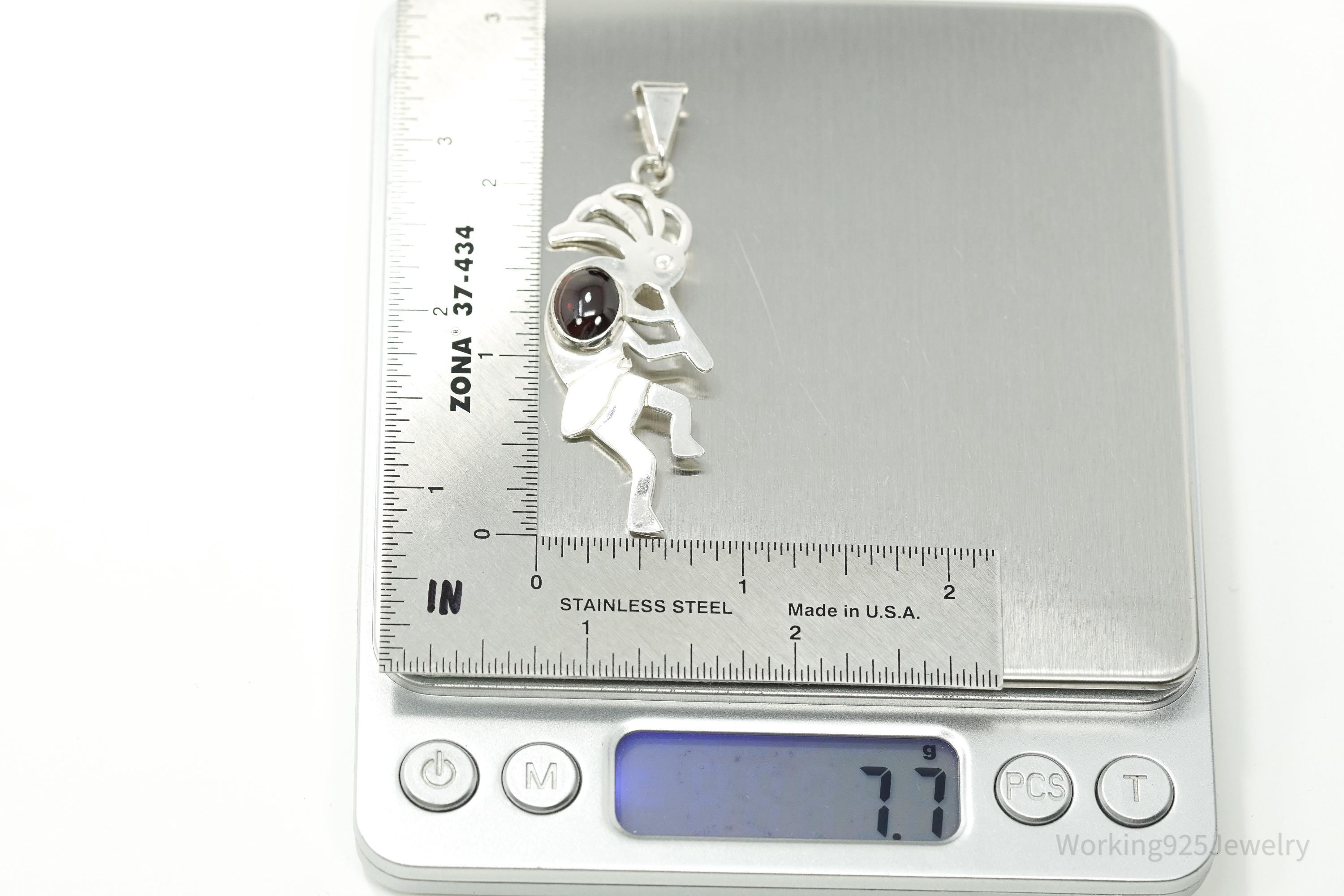 Large Vintage Native American Dancing Kokopelli Rhodolite Sterling Silver Pendant 2.5"