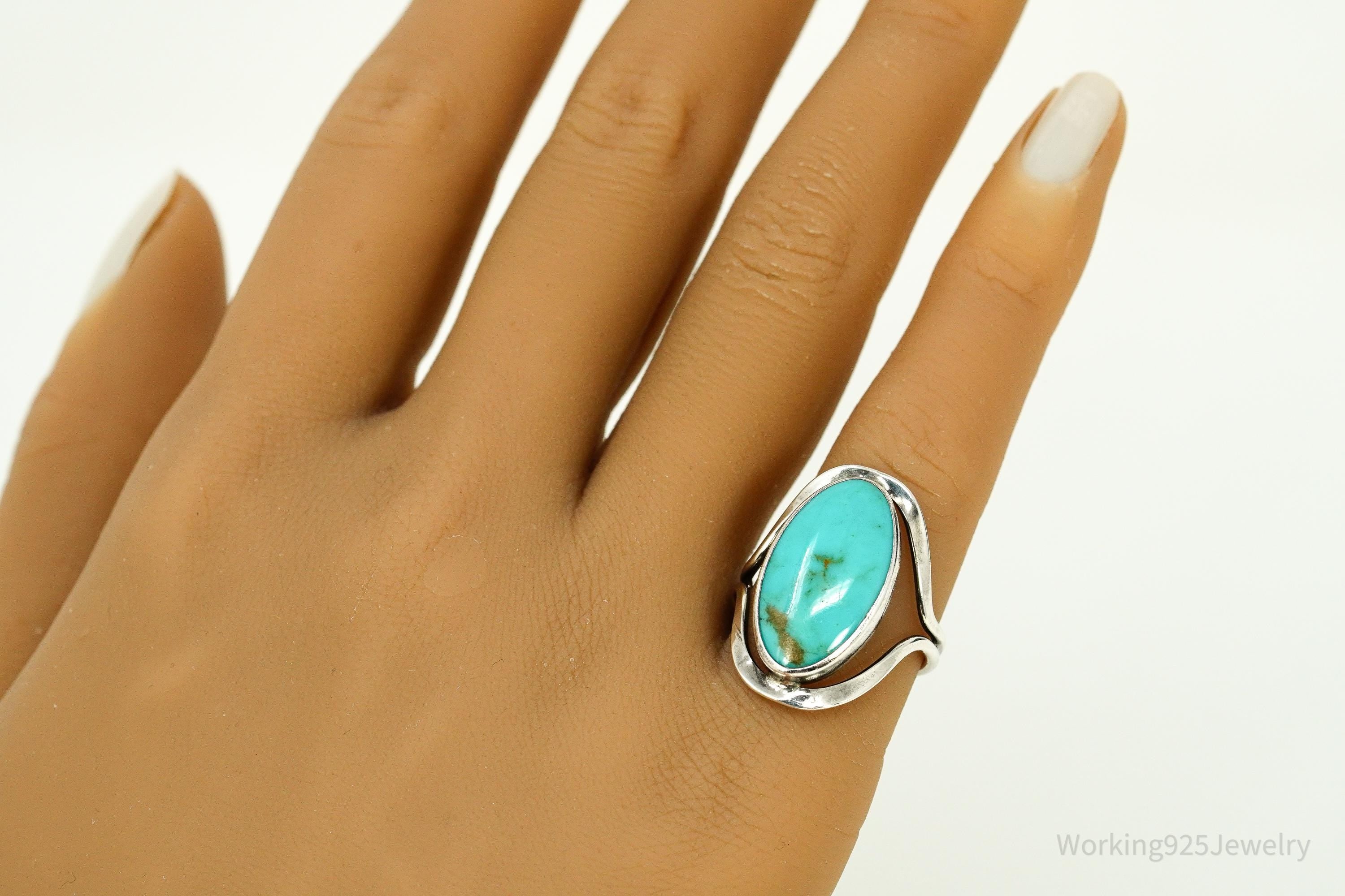 Vintage Native Turquoise Sterling Silver Ring - Size 6.75