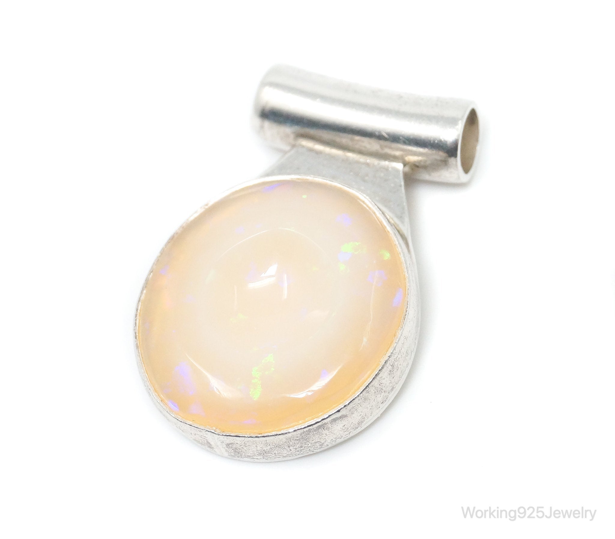 Large Vintage Peach Opal Sterling Silver Pendant