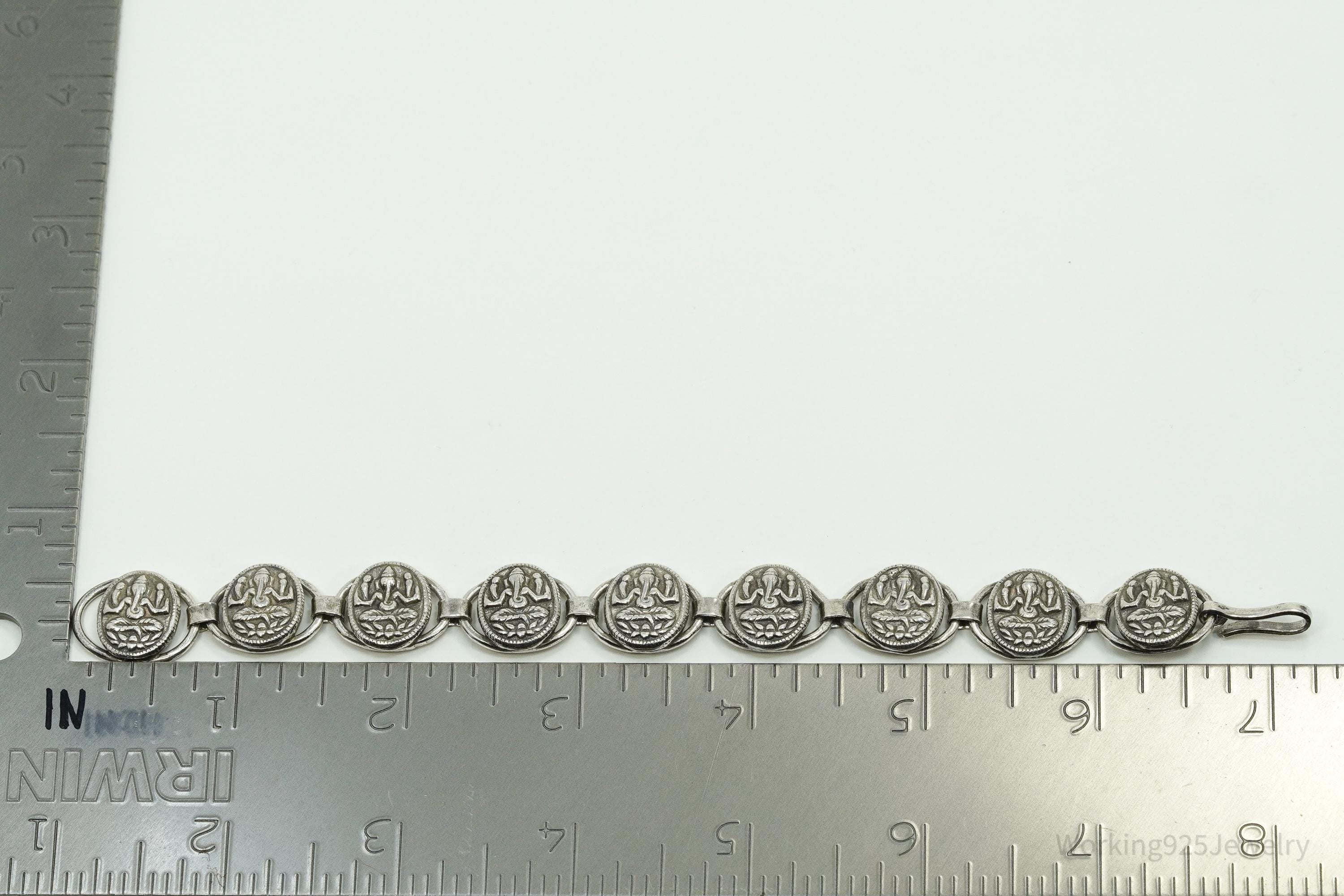 Vintage Ganesha Sterling Silver Bracelet 7.25"