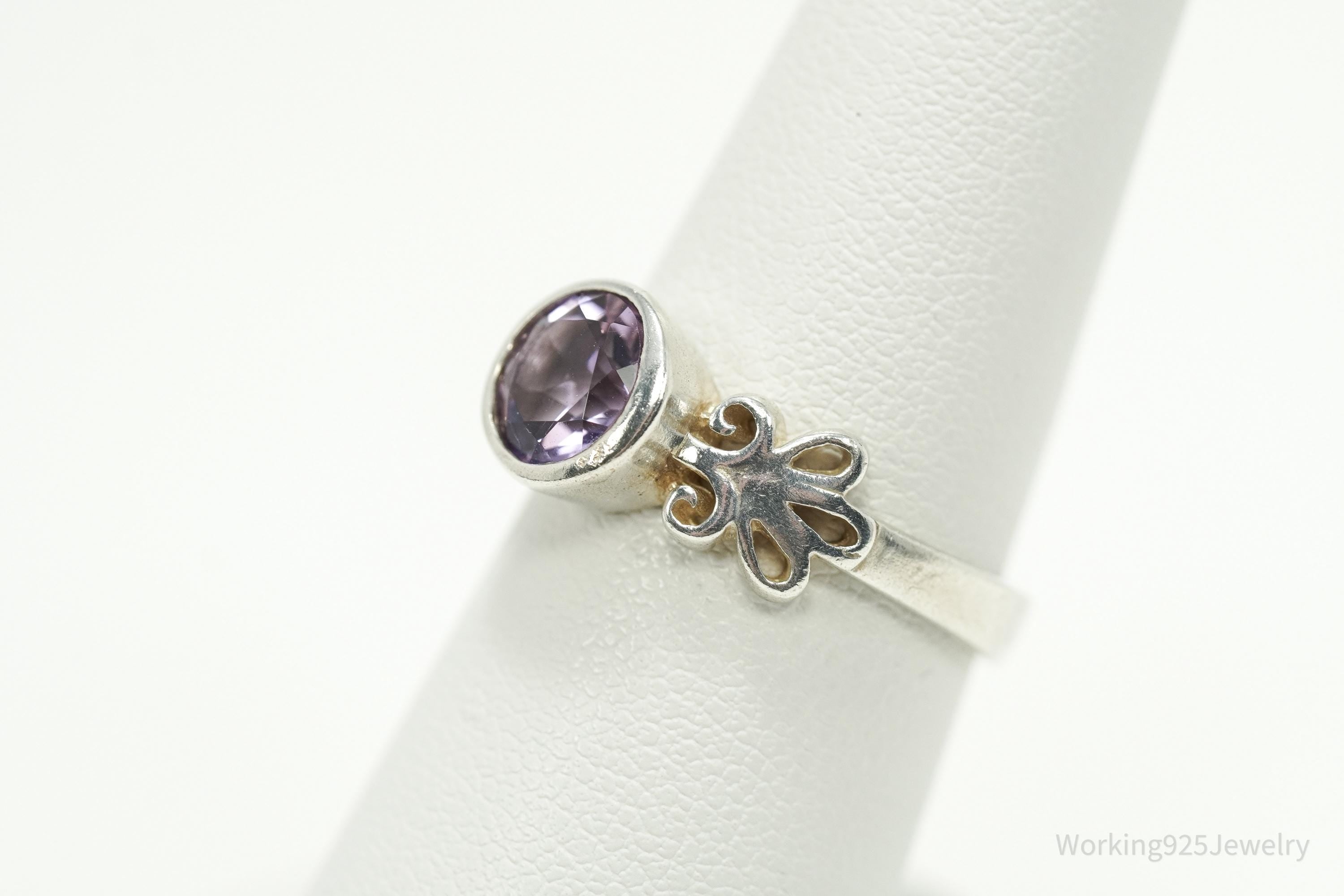 Vintage Purple Amethyst Sterling Silver Ring - Size 7.25