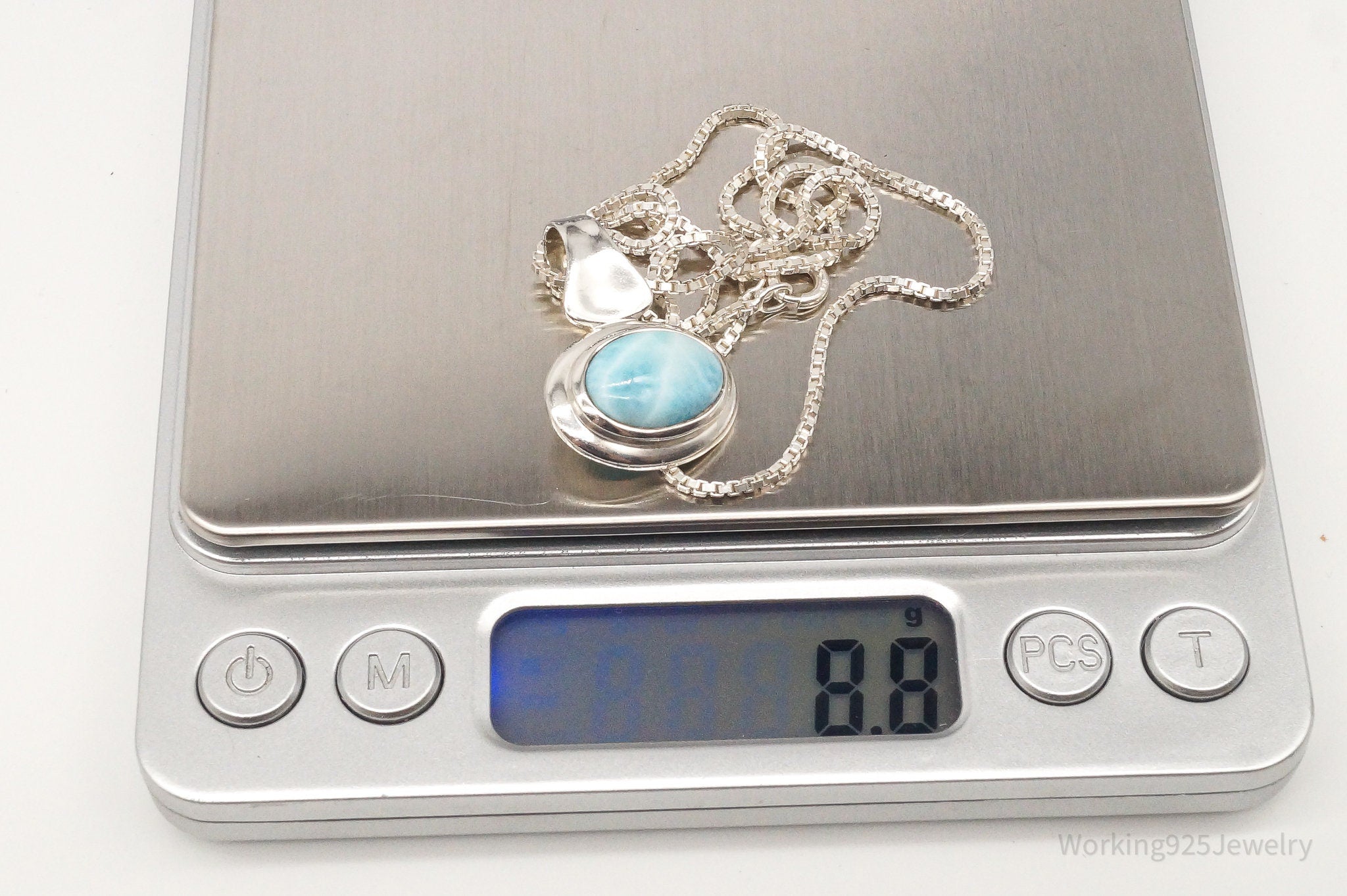 Vintage Ocean Blue Larimar Sterling Silver Necklace