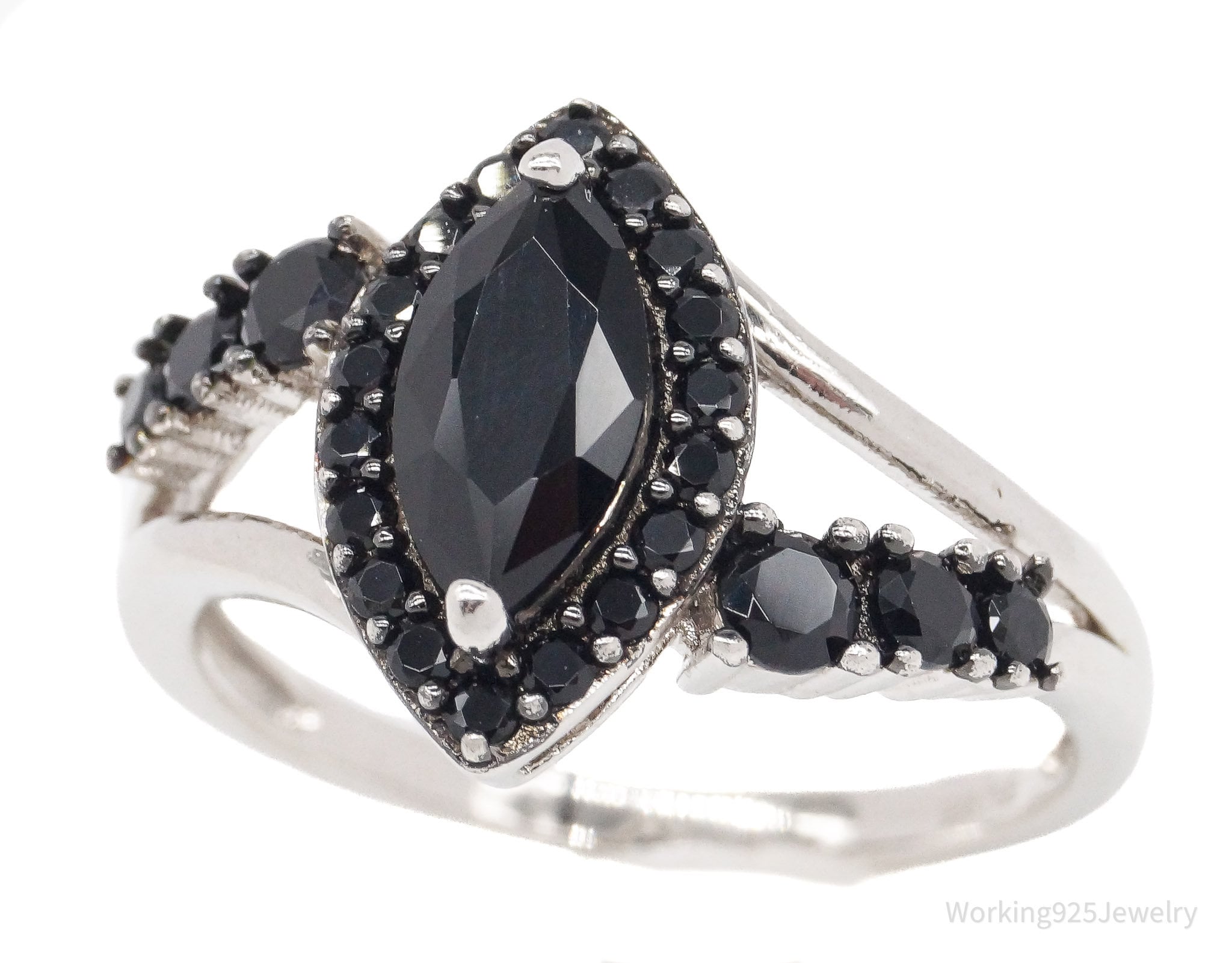 Designer BBJ Black Spinel Sterling Silver Ring - Size 9