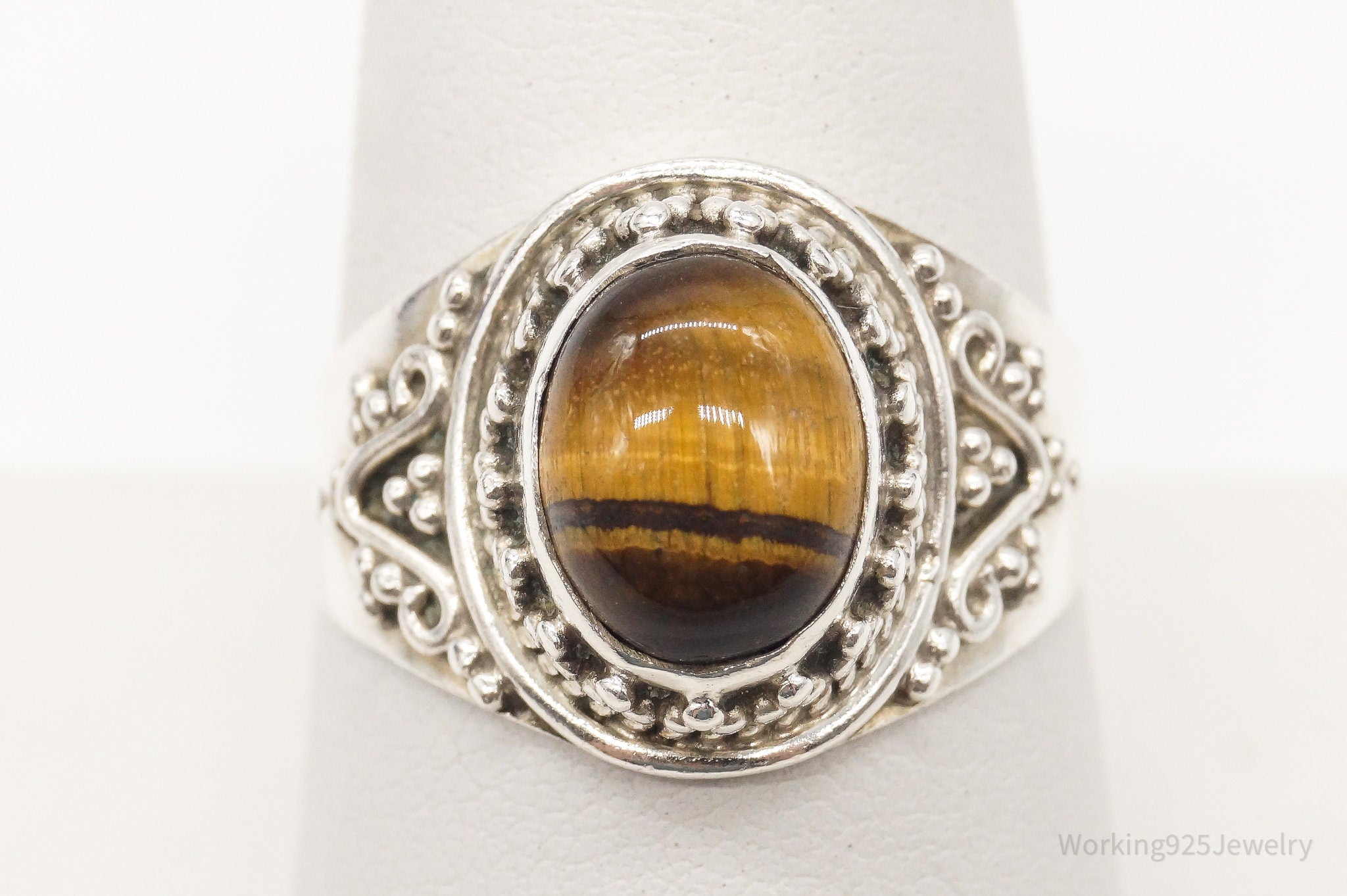 Vintage Tigers Eye Sterling Silver Ring - Size 9.25