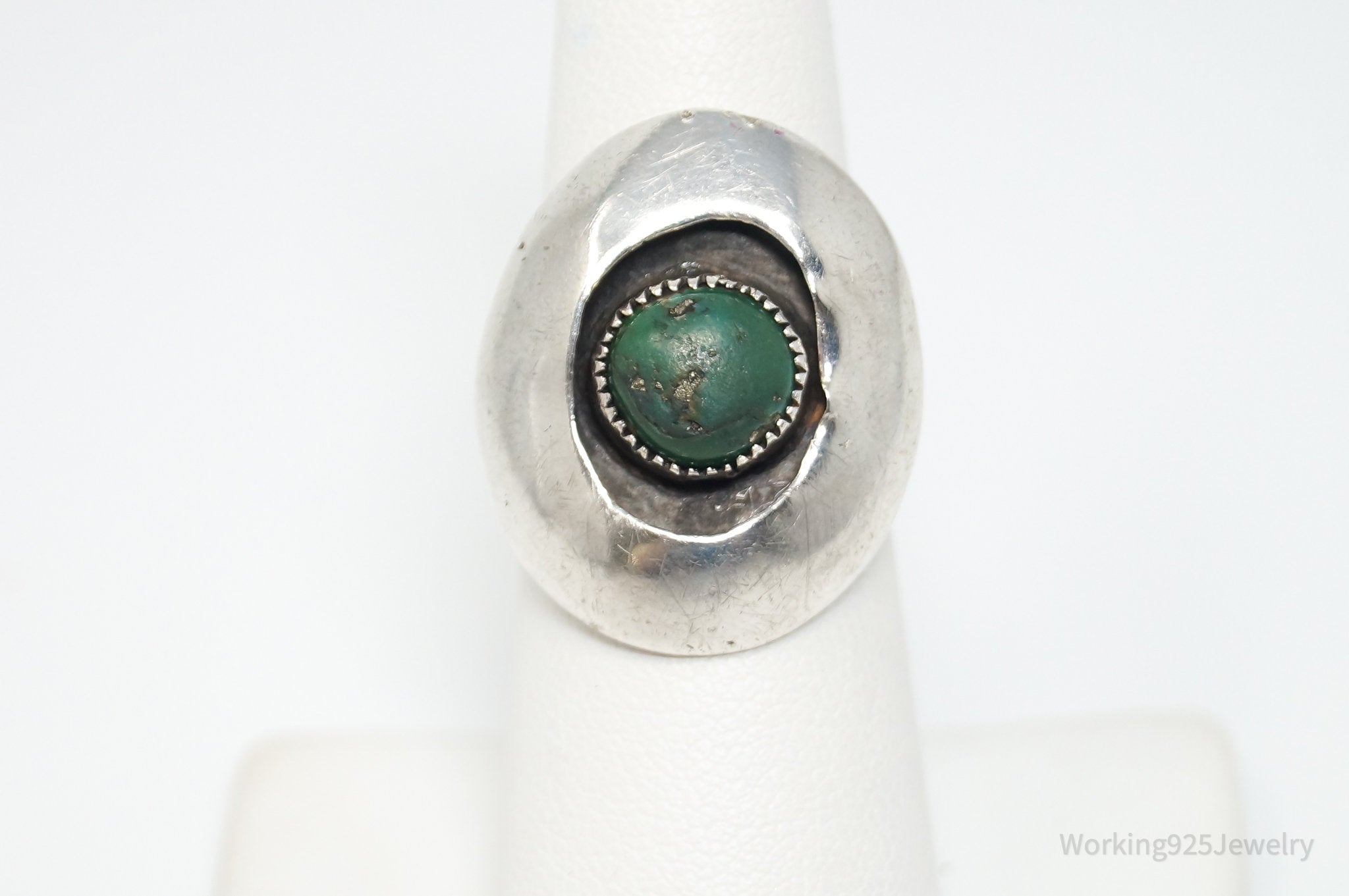 Vtg Native American Turquoise Shadow Unsigned Sterling Silver Ring - Sz 6.25