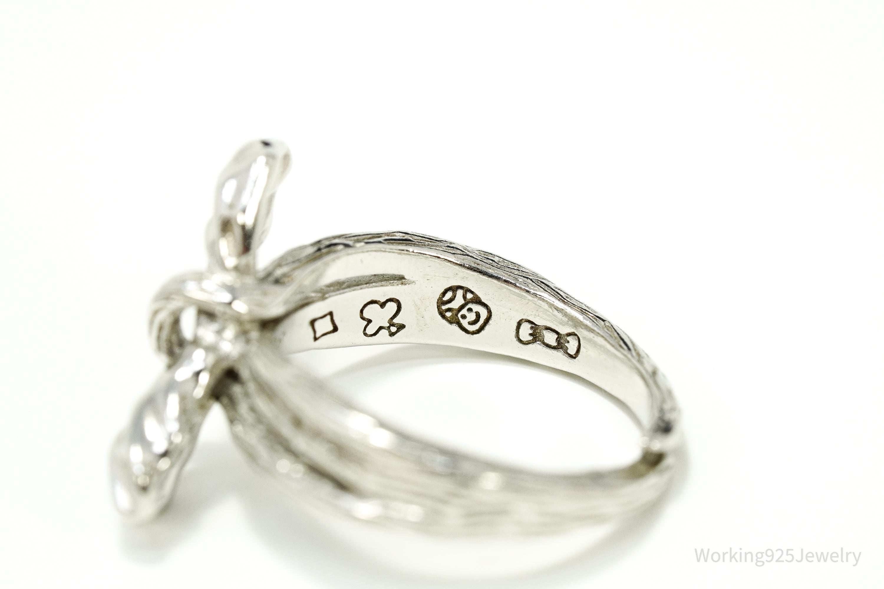 Vintage Bow Sterling Silver Ring - Size 8 Adjustable