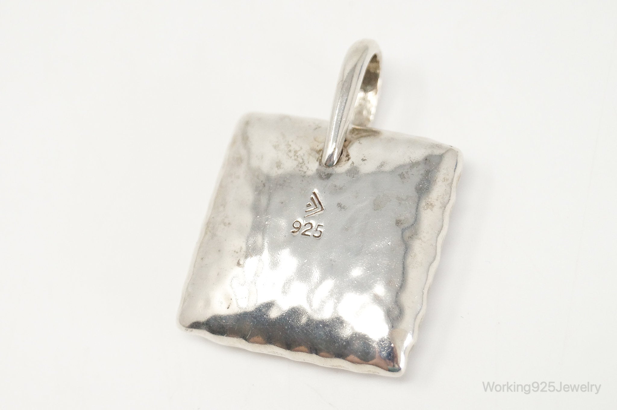 Vintage Silpada Hammered Square Pillow Sterling Silver Necklace Pendant