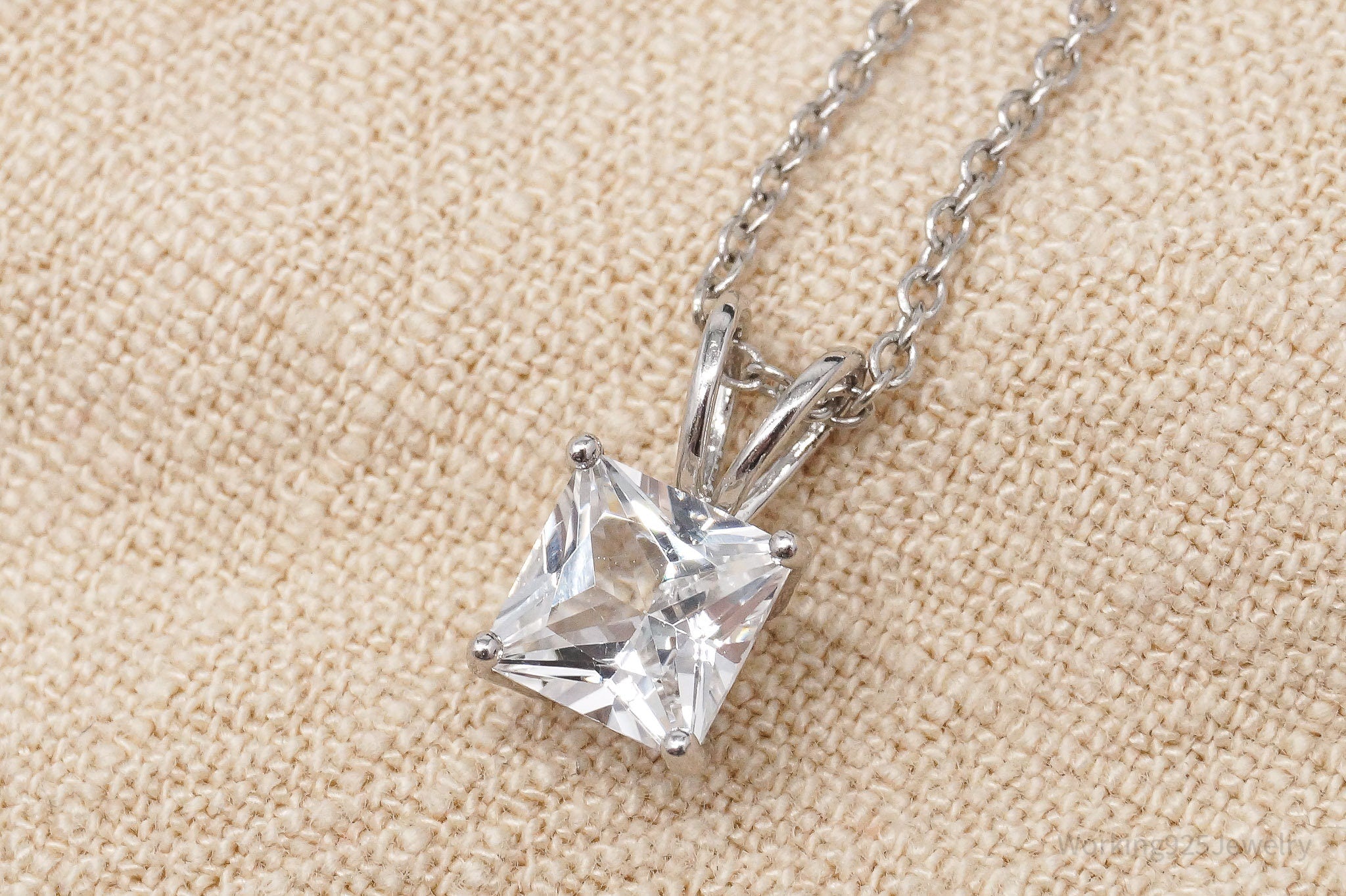 Vintage White Sapphire Sterling Silver Necklace 18"
