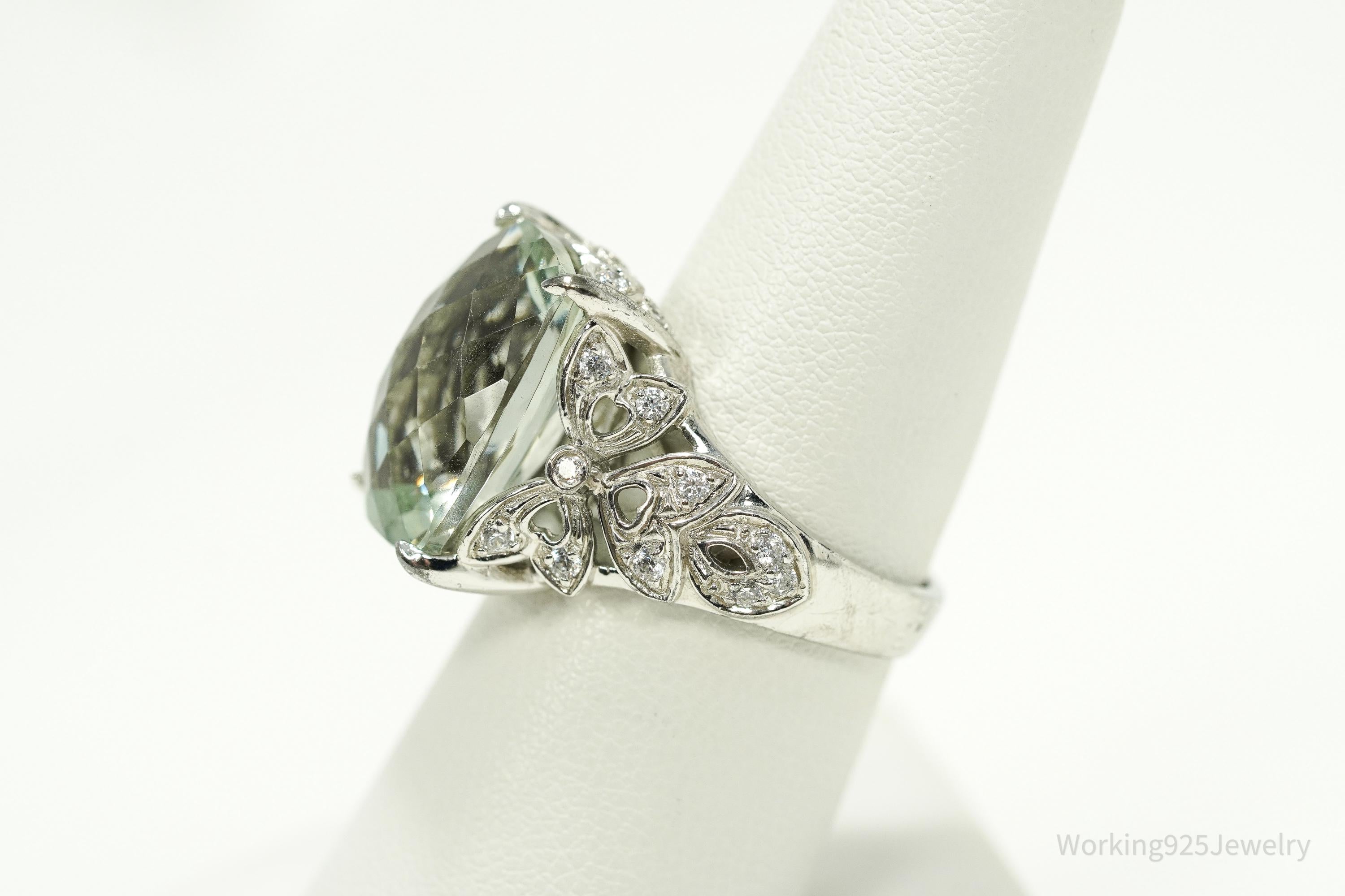 Vintage Prasiolite & Cubic Zirconia Sterling Silver Ring - Size 7.25