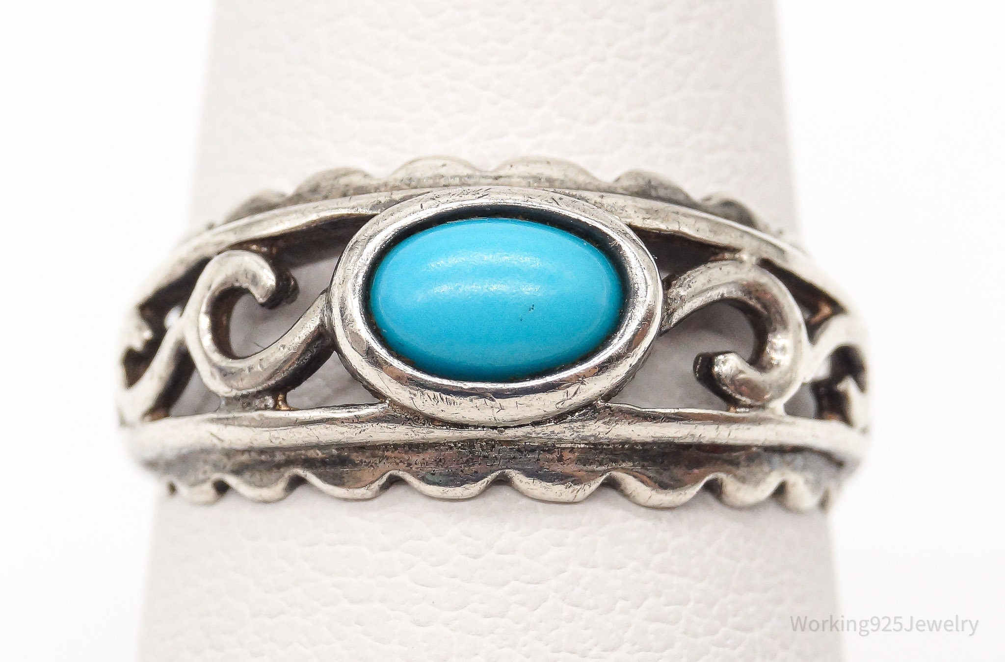 Vintage Southwestern Style Turquoise Sterling Silver Ring - Sz 6.25