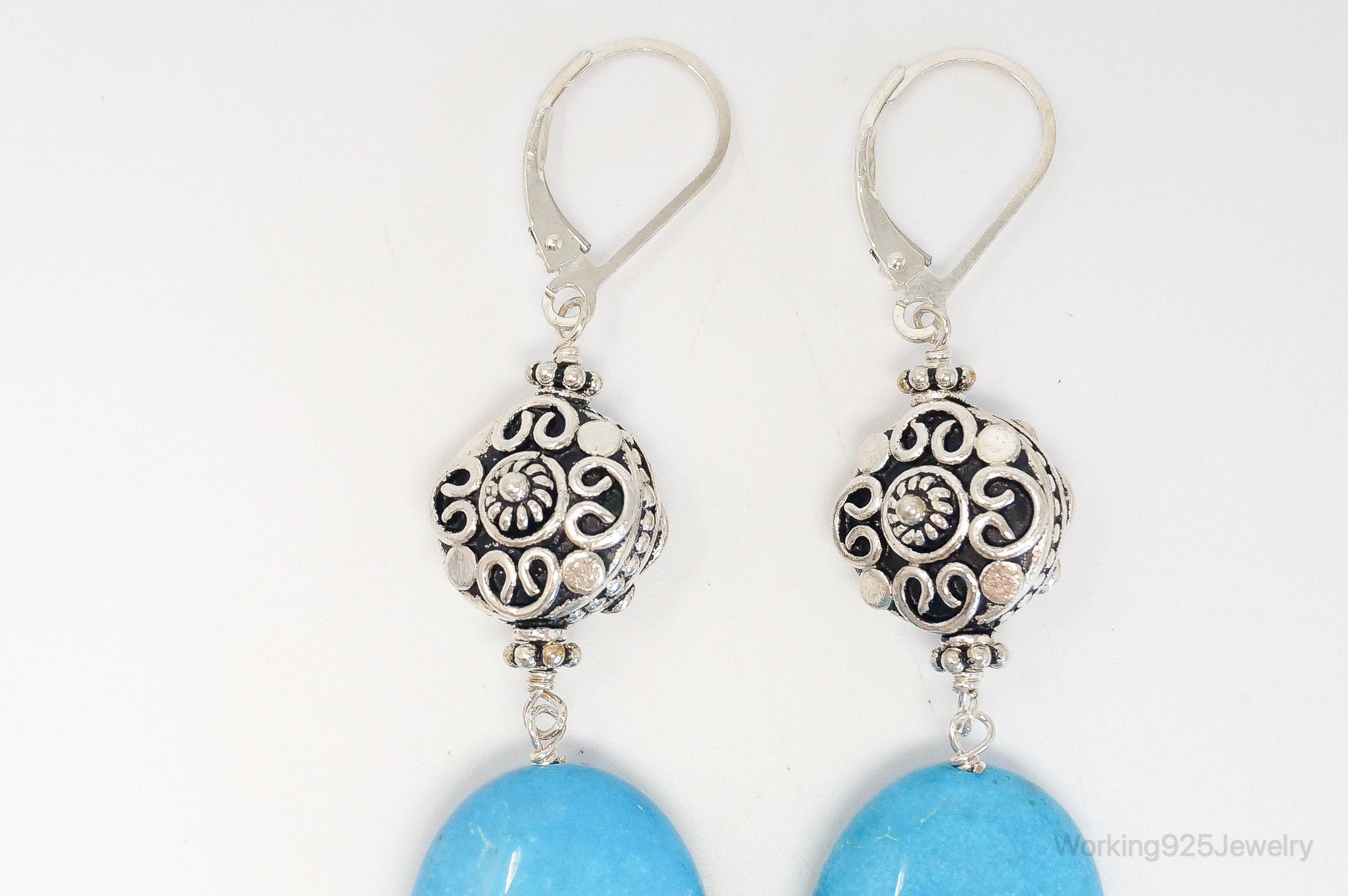 Vintage Turquoise Bali Style Sterling Silver Earrings