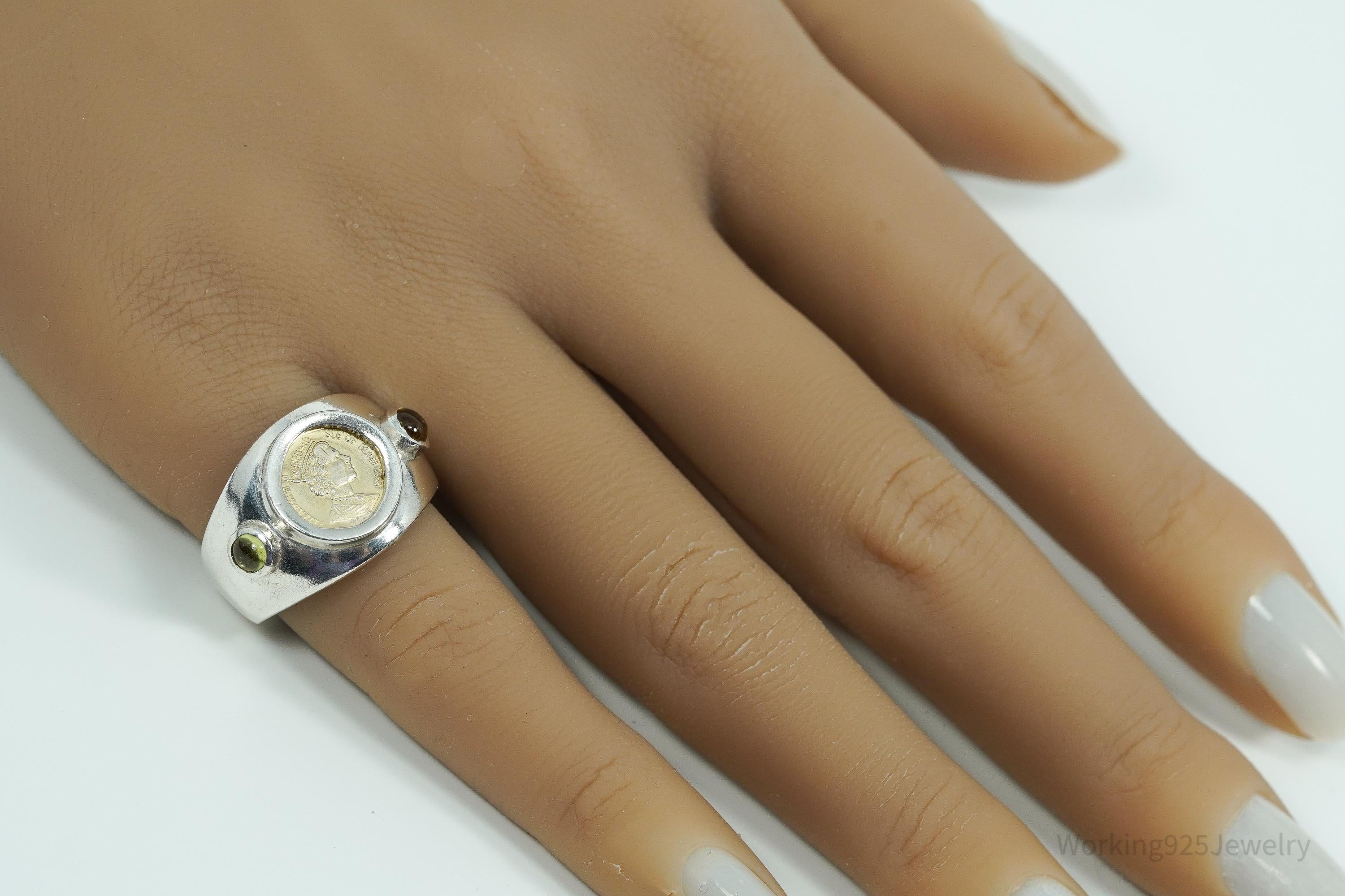 Vintage 1988 Queen Elizabeth II Isle of Man Coin Sterling Silver Ring - Size 6.75