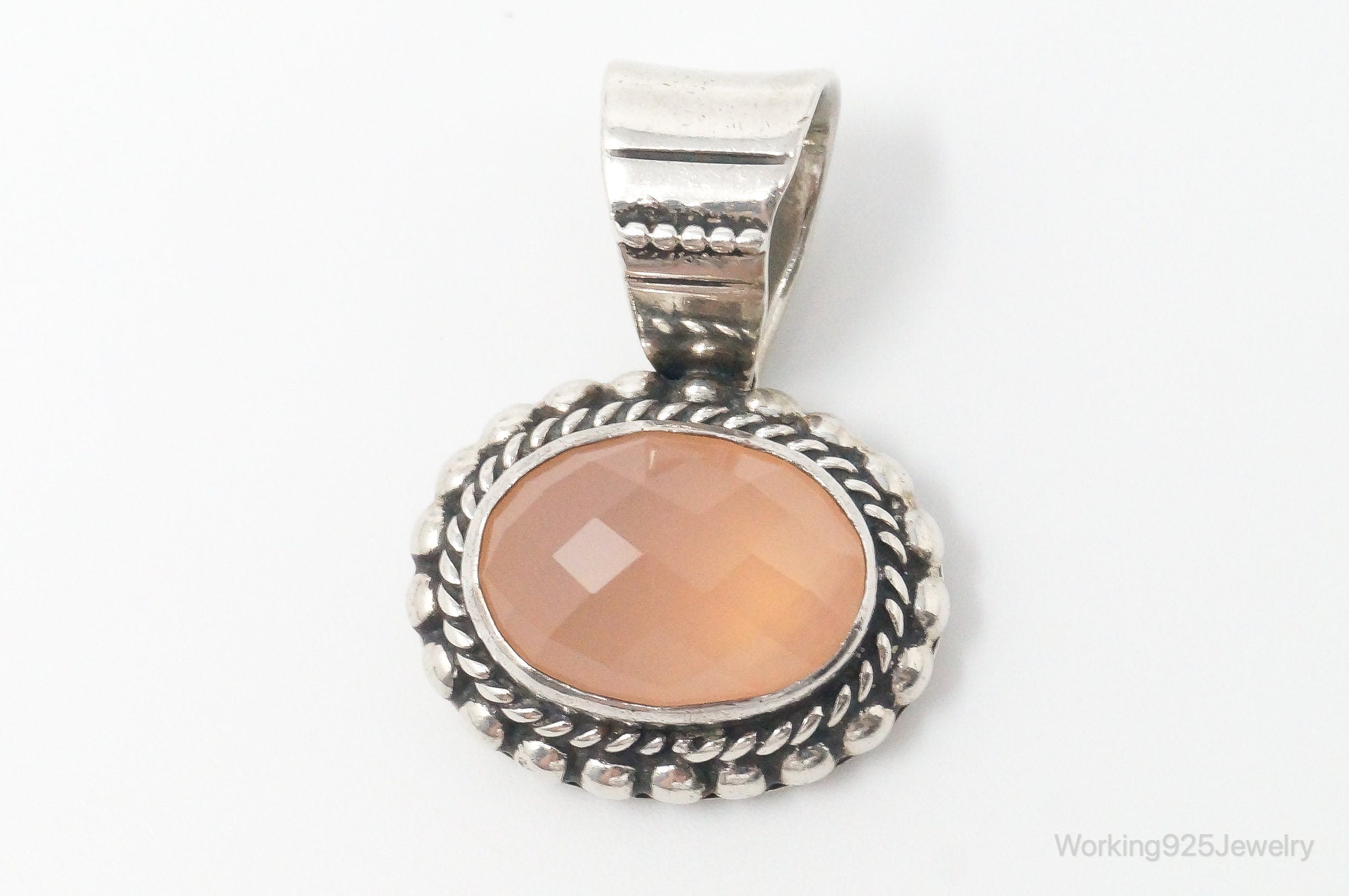 Vintage Native American Peach Chalcedony Sterling Silver Necklace Pendant