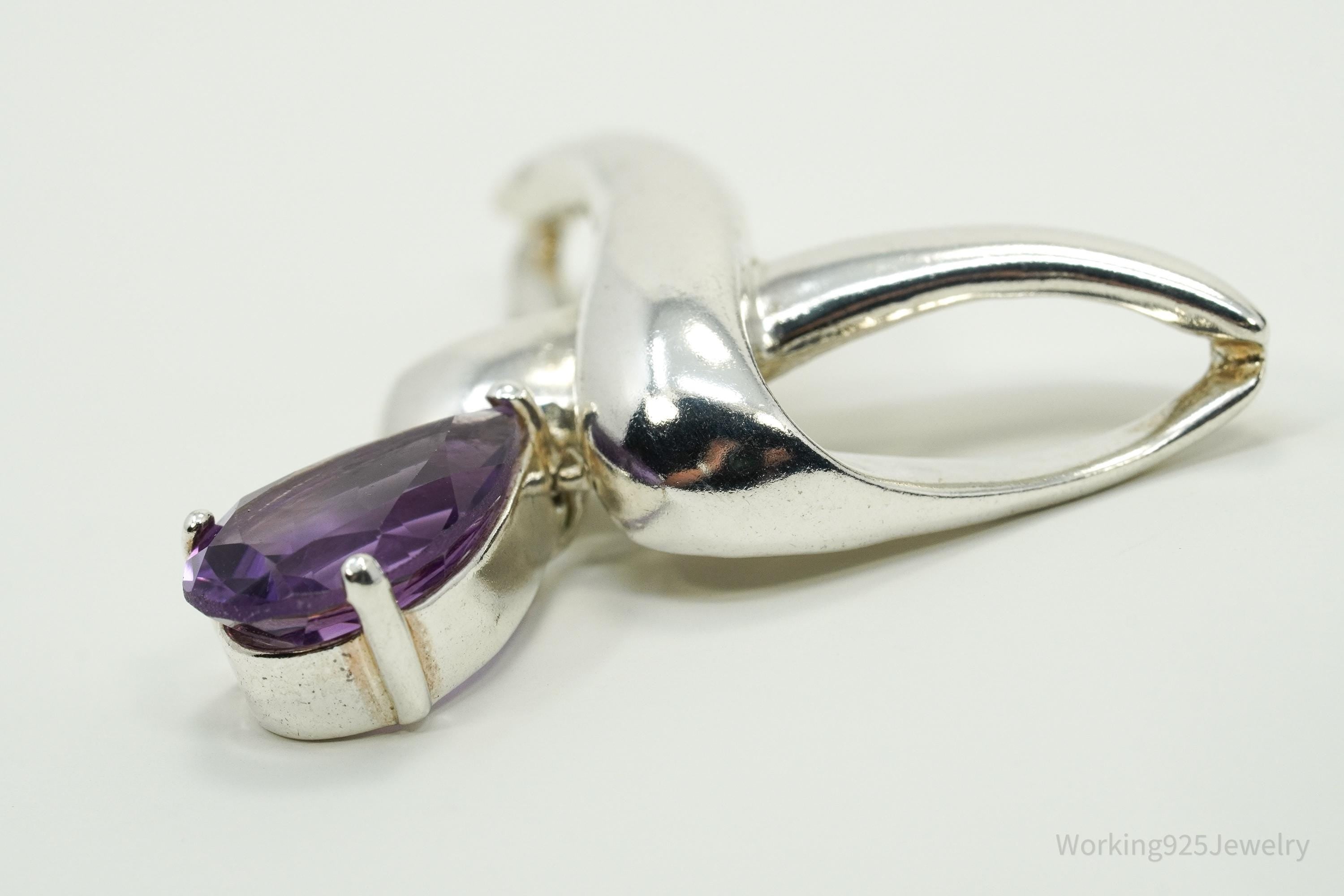 Vintage Purple Amethyst Sterling Silver Necklace Pendant