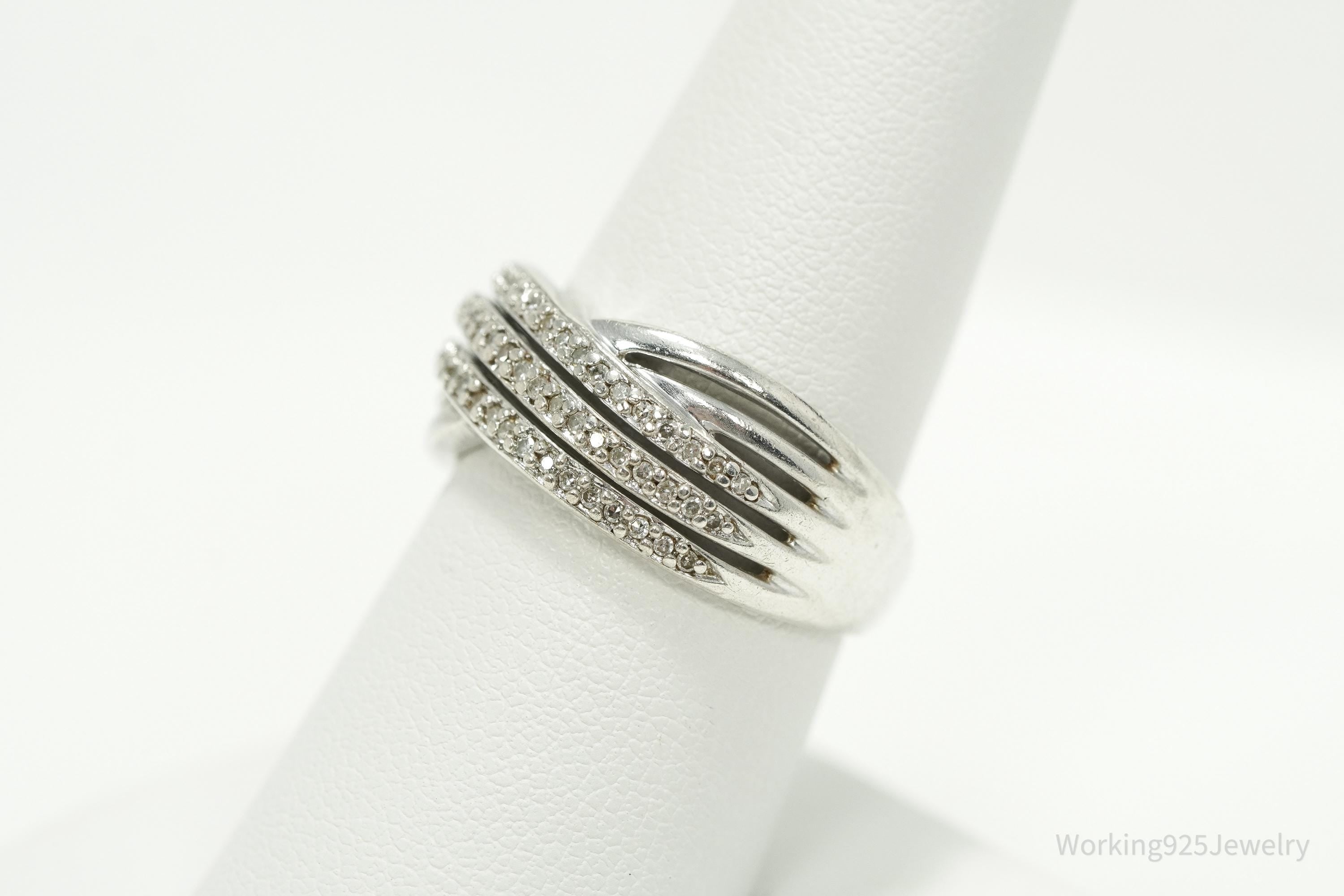 Vintage Diamond Sterling Silver Band Ring - Size 8