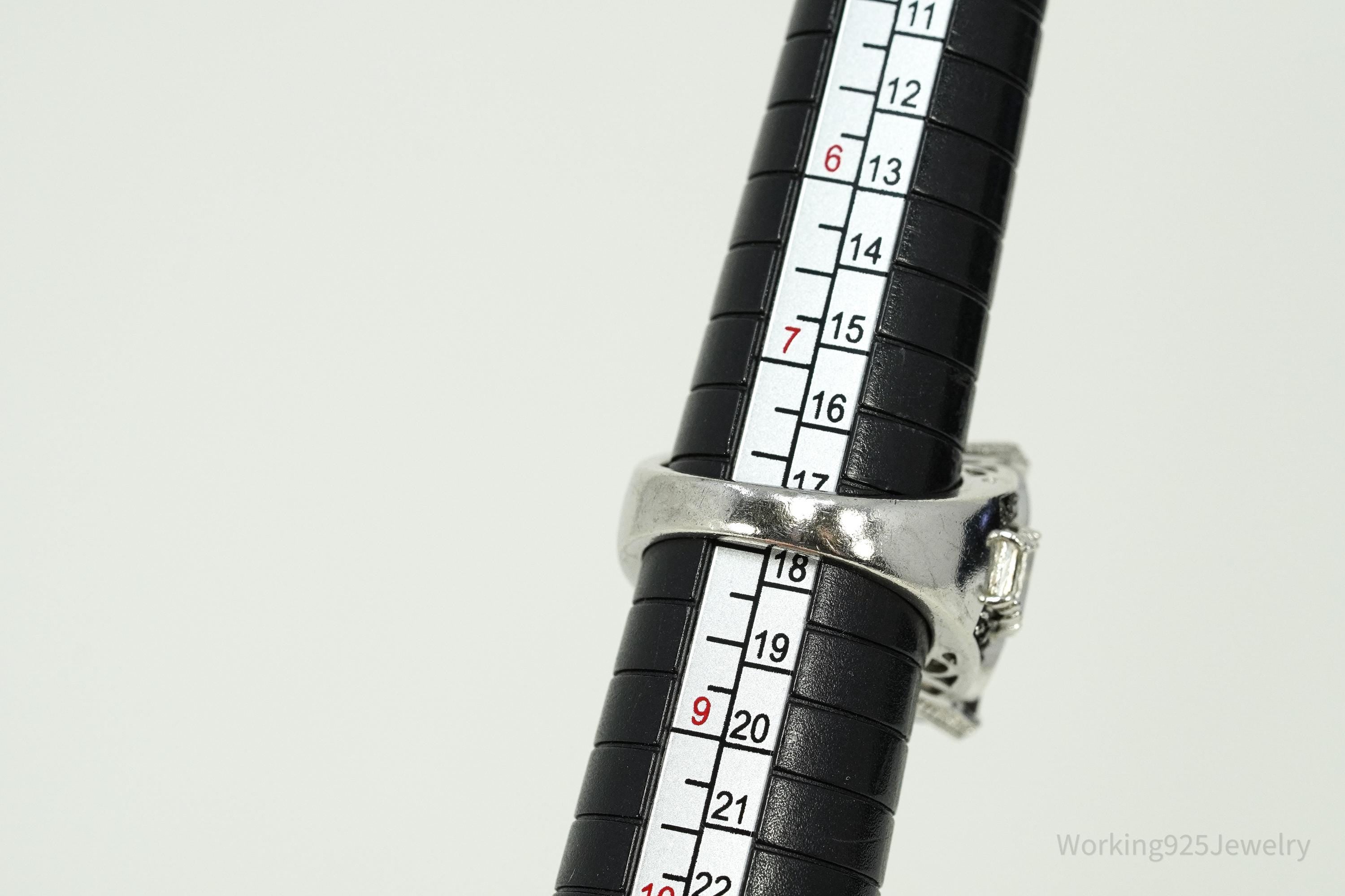 Vintage Large Smoky Quartz & White Topaz Sterling Silver Ring - Size 8