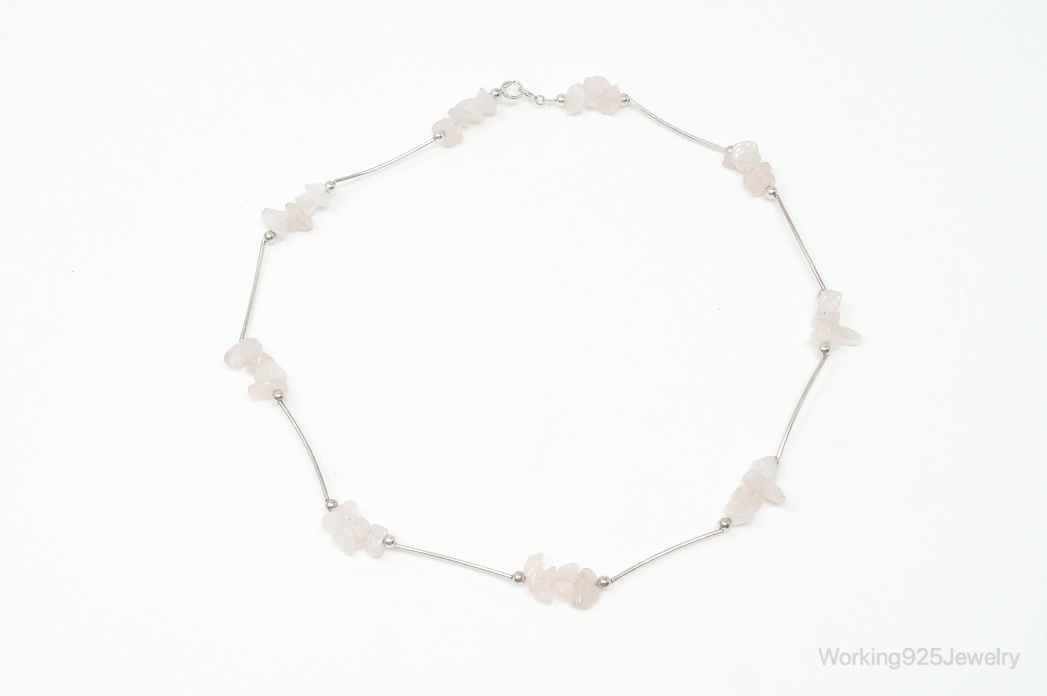 Vintage Rose Quartz Bead Sterling Silver Necklace