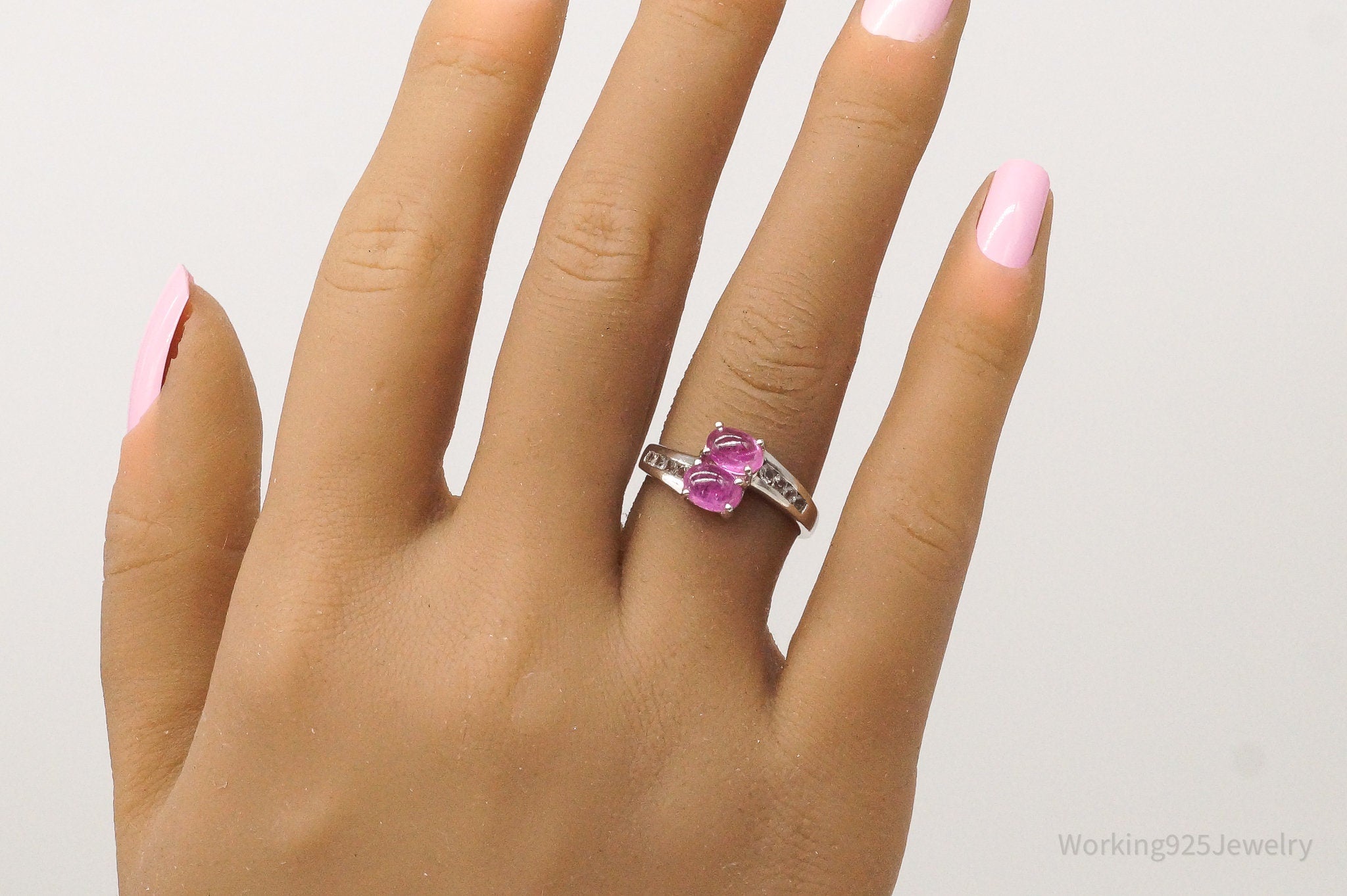 Vintage Pink Topaz Cubic Zirconia Sterling Silver Ring - Size 7