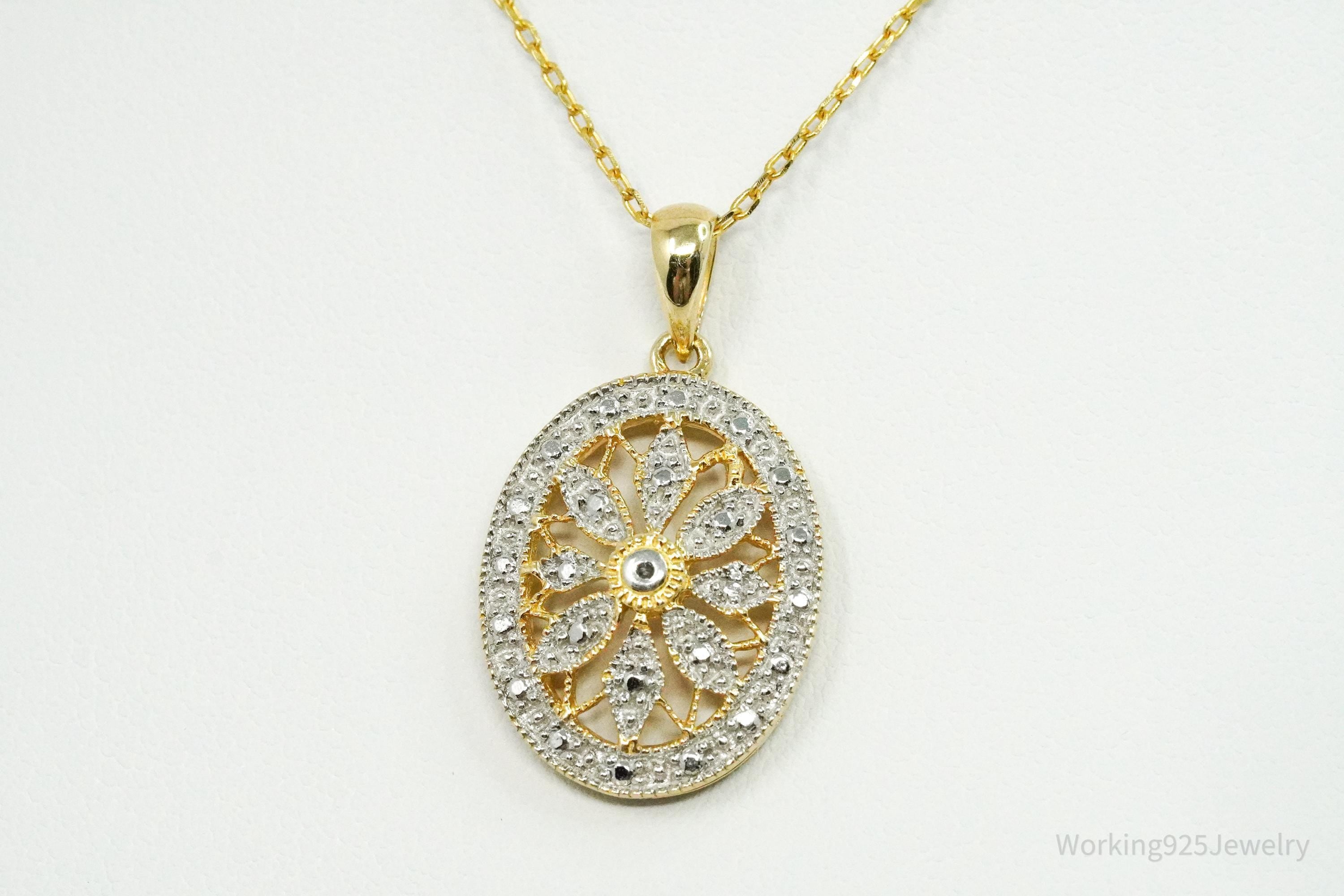 Vintage Diamond Gold Over Sterling Silver Necklace 17"