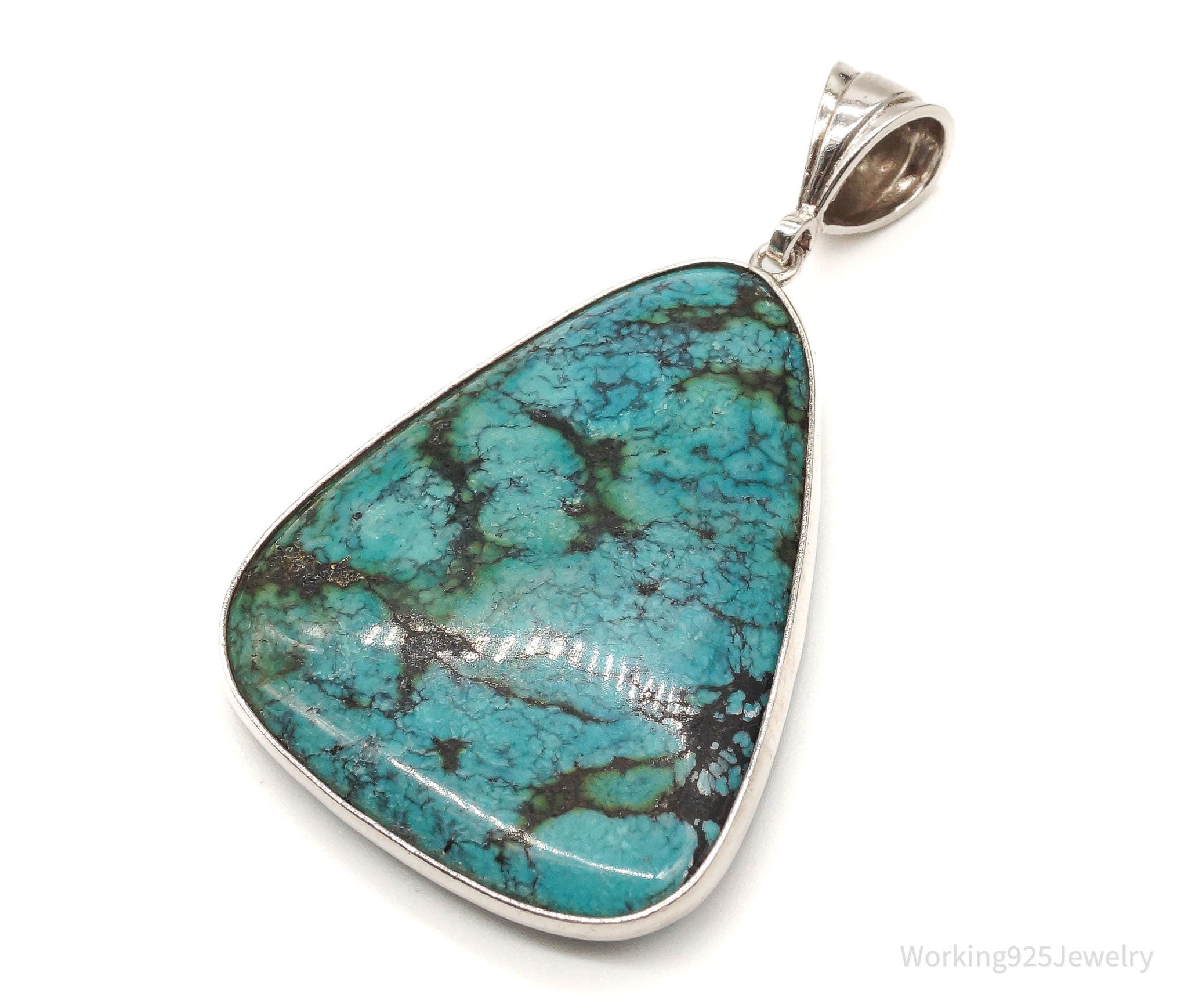 Vintage Large Turquoise Sterling Silver Necklace Pendant