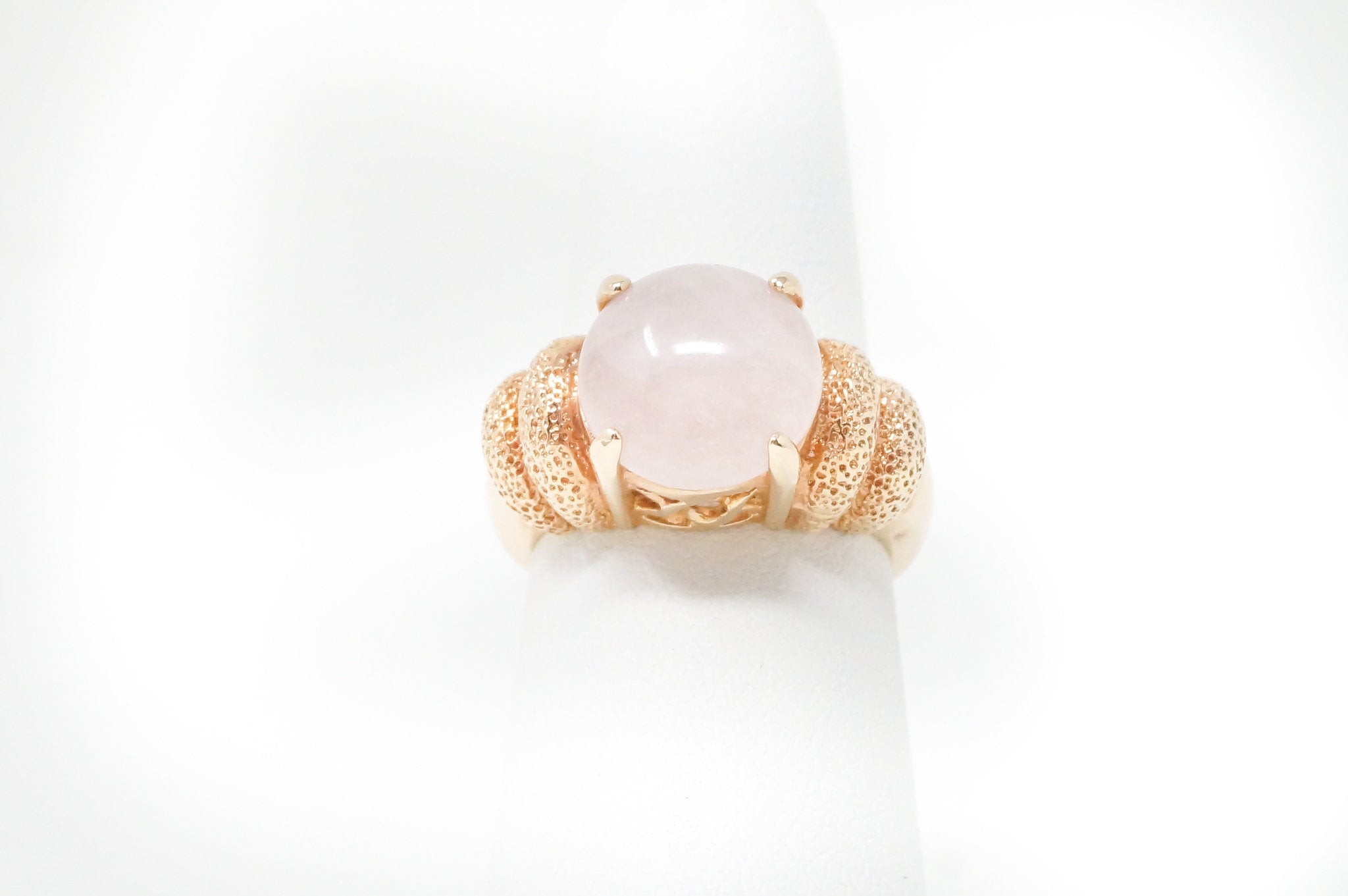 Vintage Rose Quartz Gold Vermeil Sterling Silver Ring - Sz 5.75