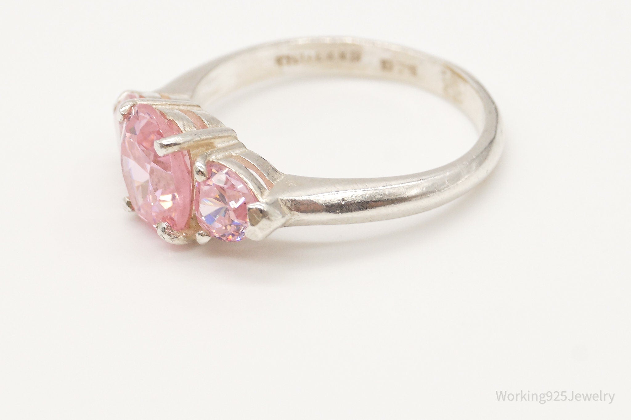 Vintage Pink Cubic Zirconia Sterling Silver Ring - Size 7