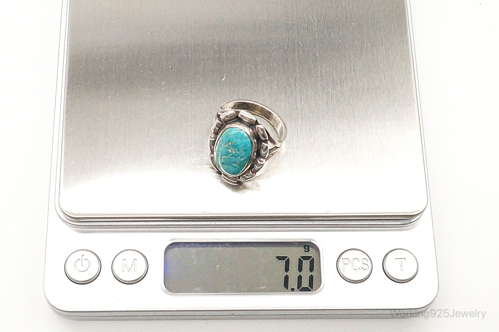 VTG Native American Turquoise Unsigned Sterling Silver Ring - SZ 7.25