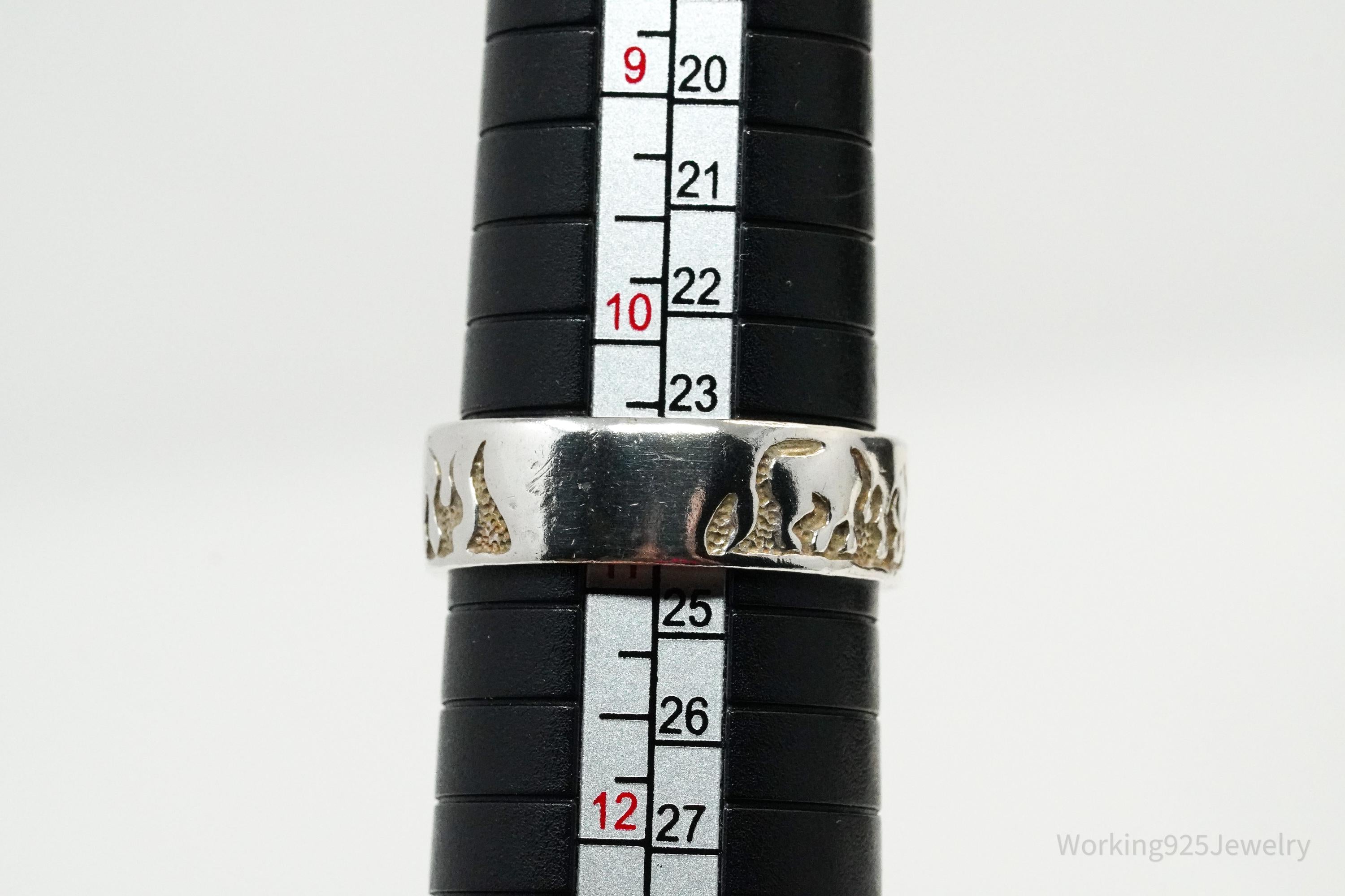 Vintage Fire Flames Sterling Silver Band Ring - Size 10.75