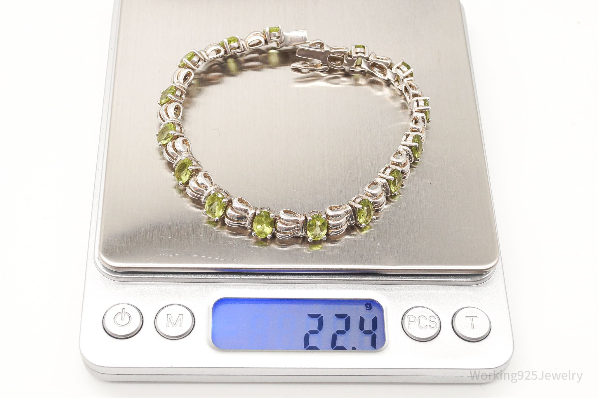 Vintage Peridot Art Deco Sterling Silver Bracelet