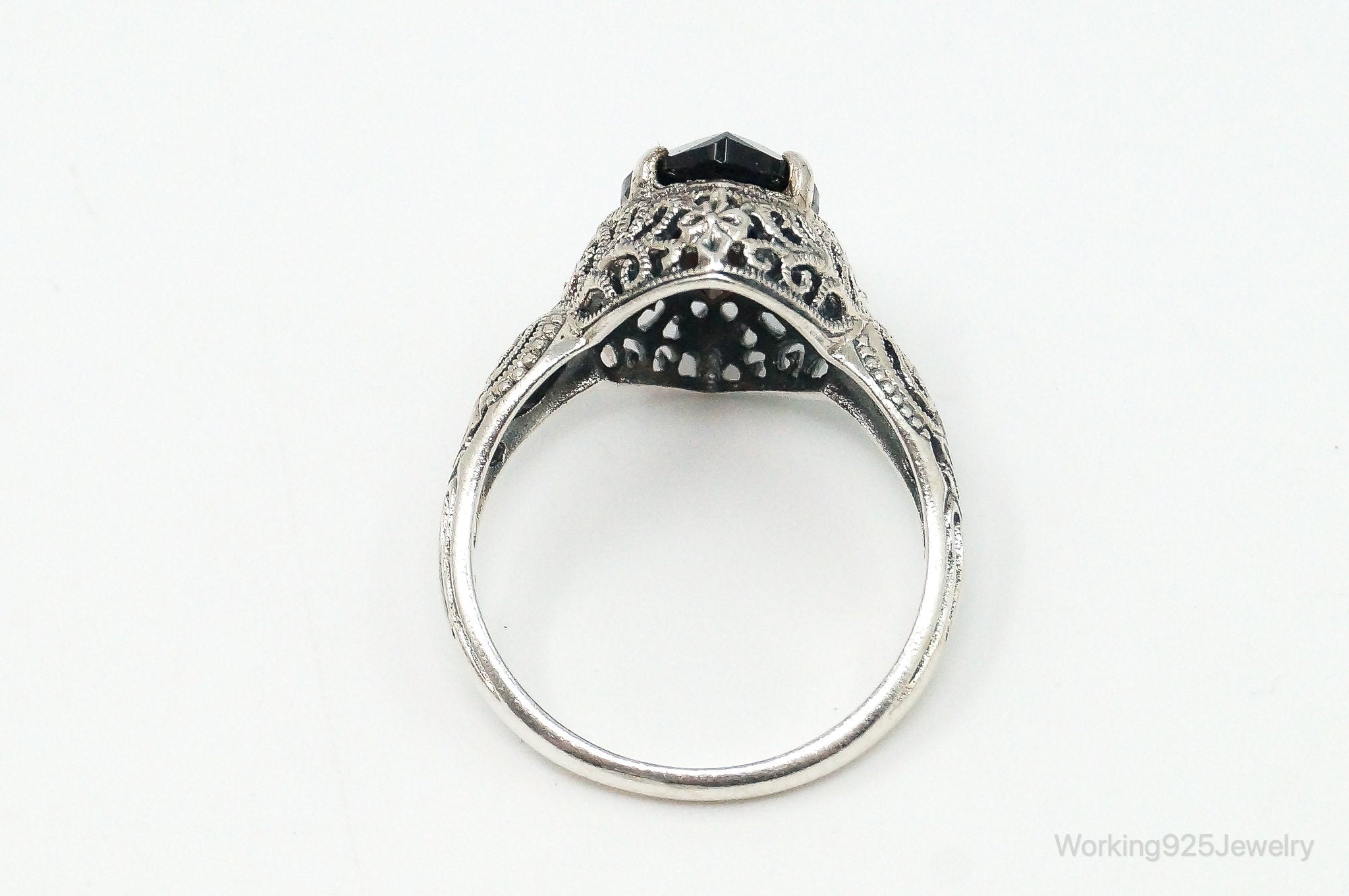 Vintage Designer CNA Smoky Topaz Scroll Sterling Silver Ring - Size 9