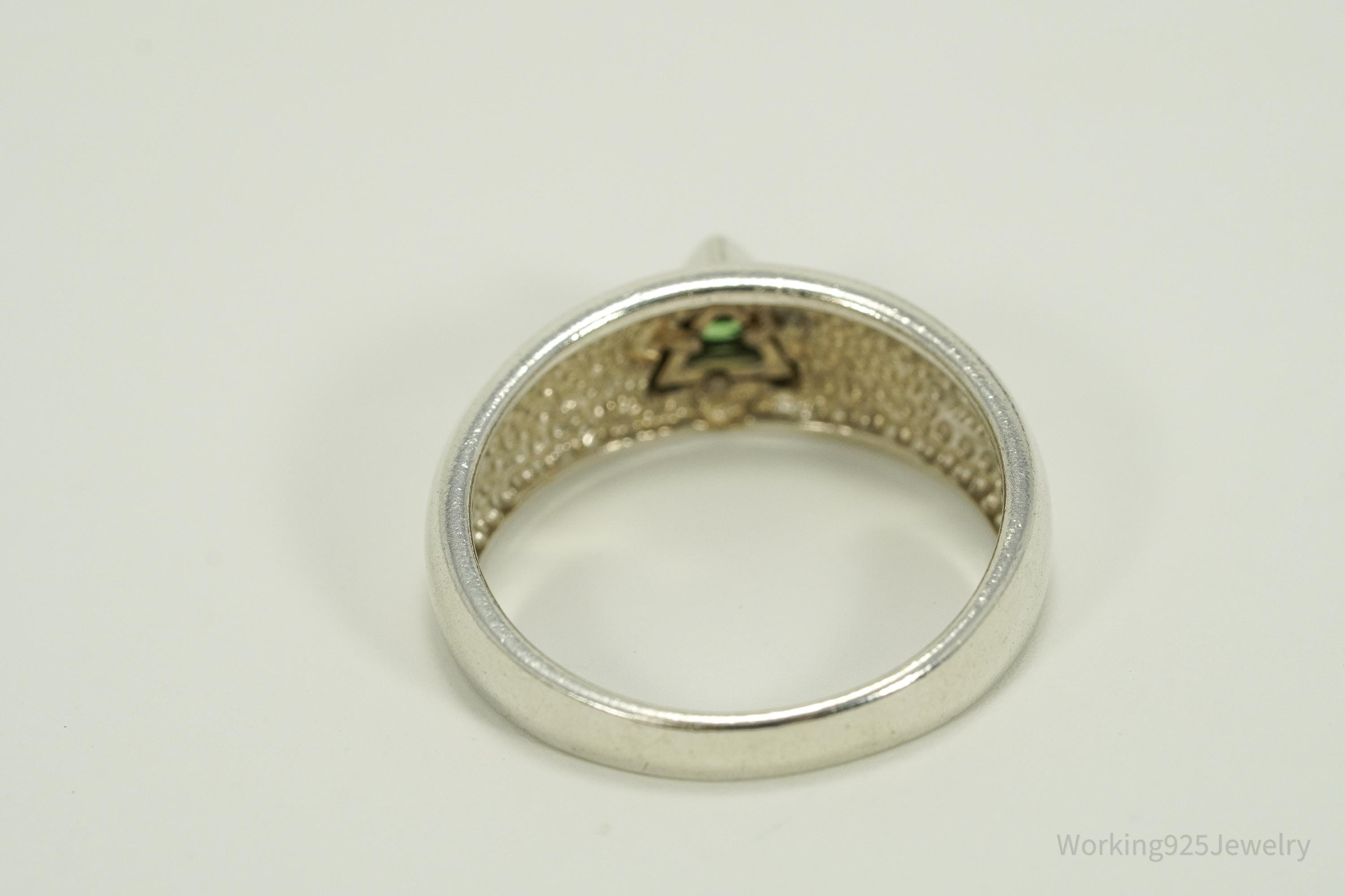 Vintage Green Diamonique Cubic Zirconia Sterling Silver Ring - Size 9