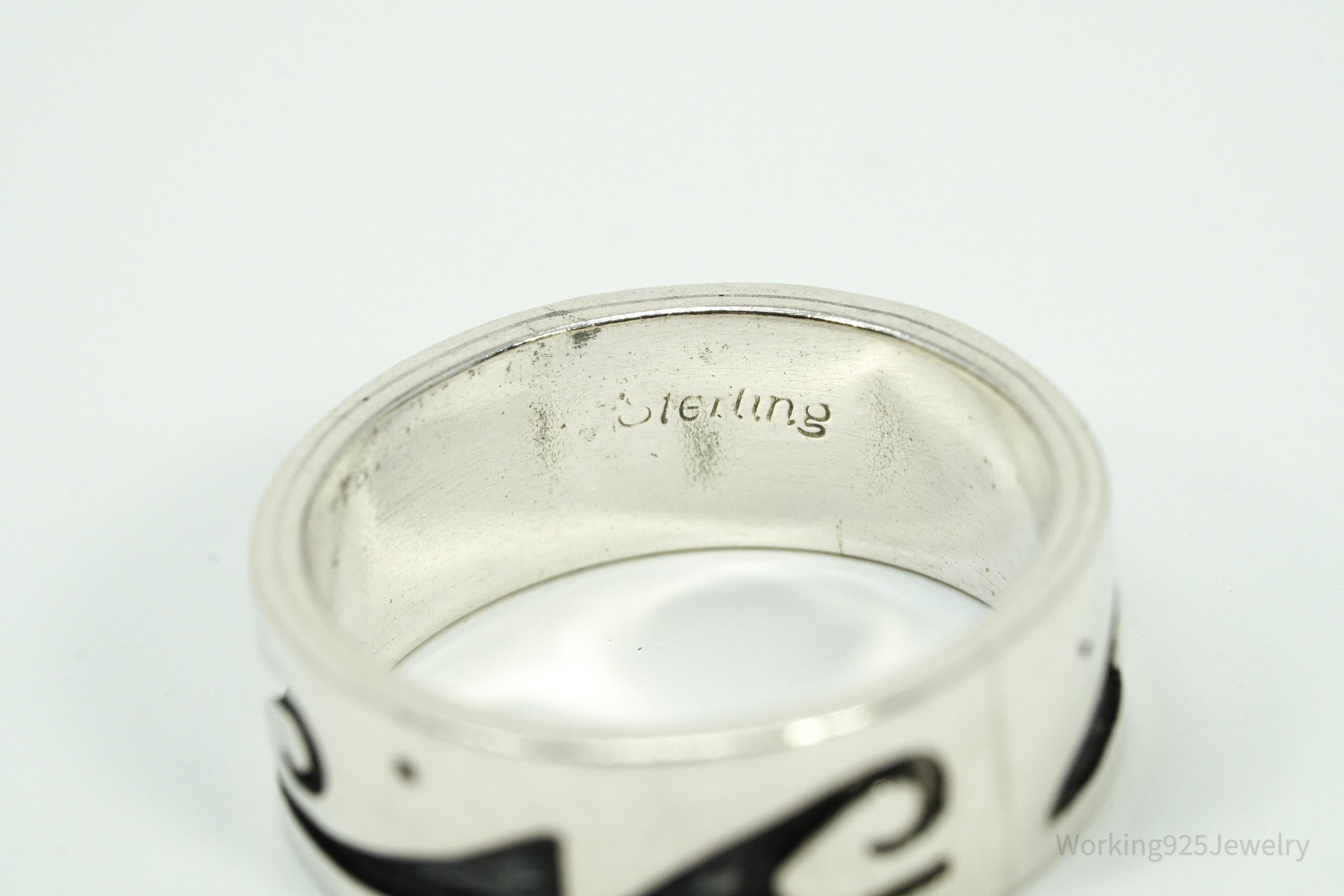 Vintage Native American Tribal Sterling Silver Band Ring - Size 6.5