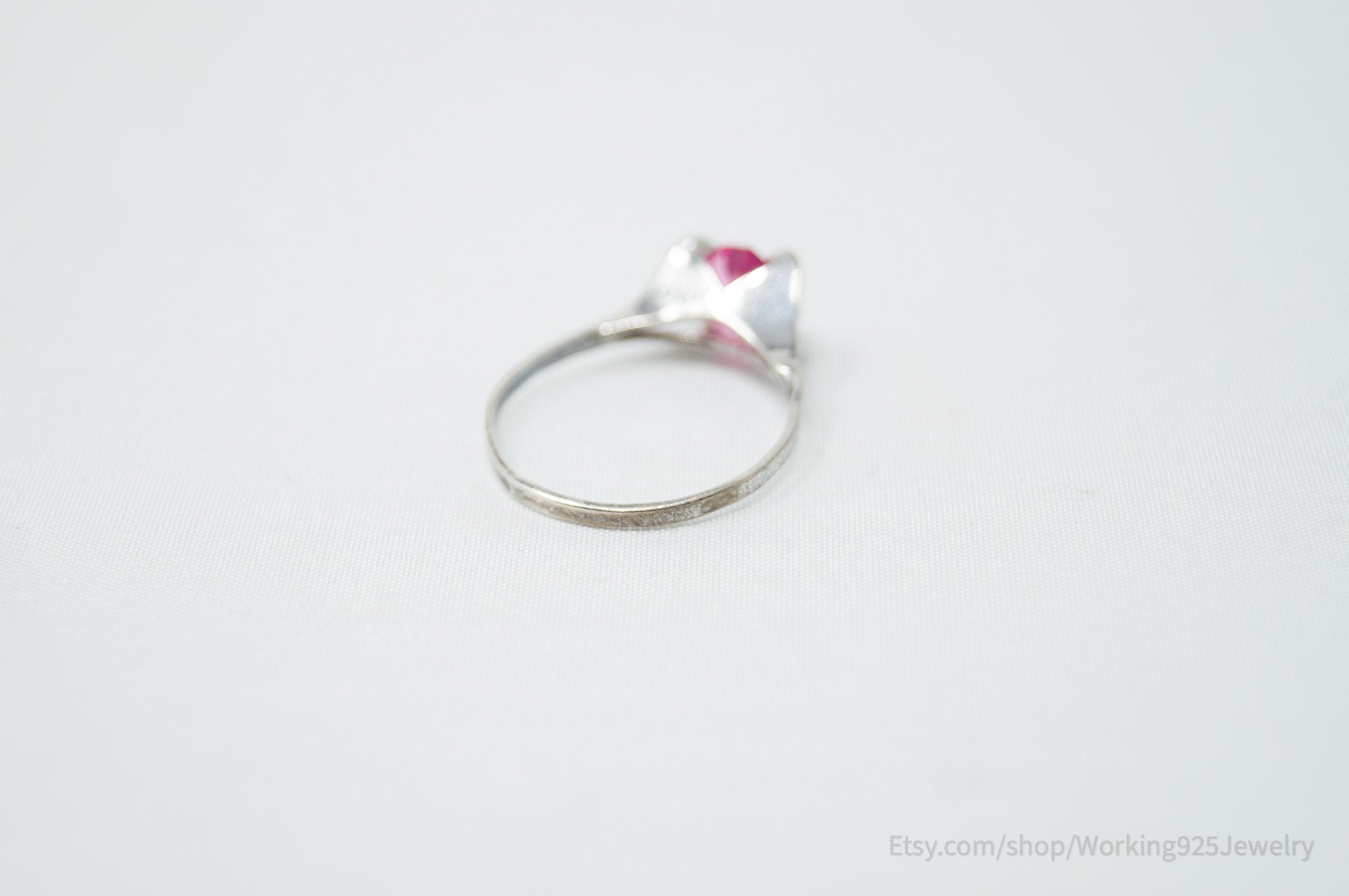 Vintage Delicate Joseph Esposito Espo Pink Glass Sterling Silver Ring Size 4.75