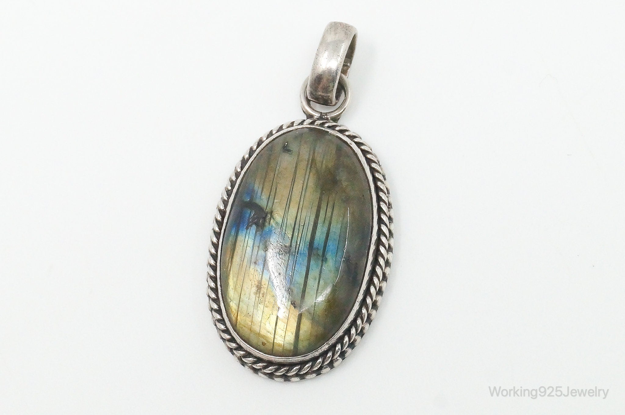 Vintage Large Labradorite Sterling Silver Necklace Pendant