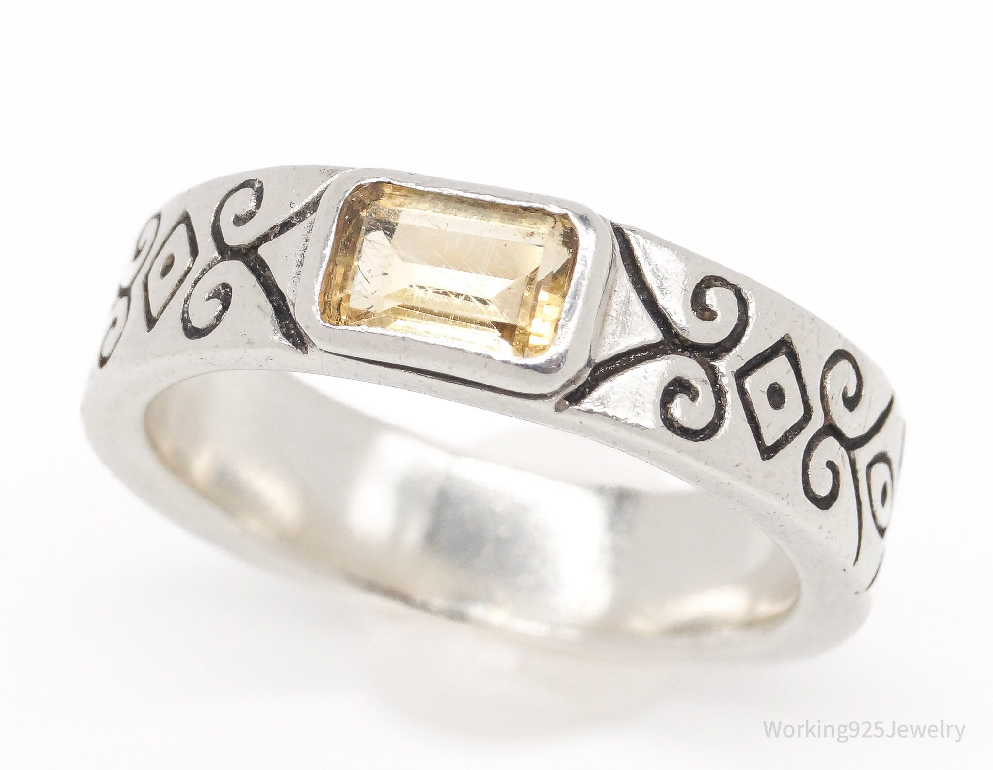 Vintage Designer Brighton Citrine Scrolls Sterling Silver Ring - Size 6.75