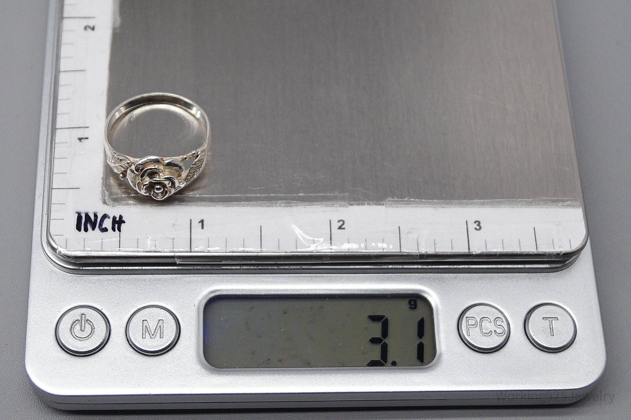 Vintage Rose Flower Sterling Silver Ring - Size 7.75