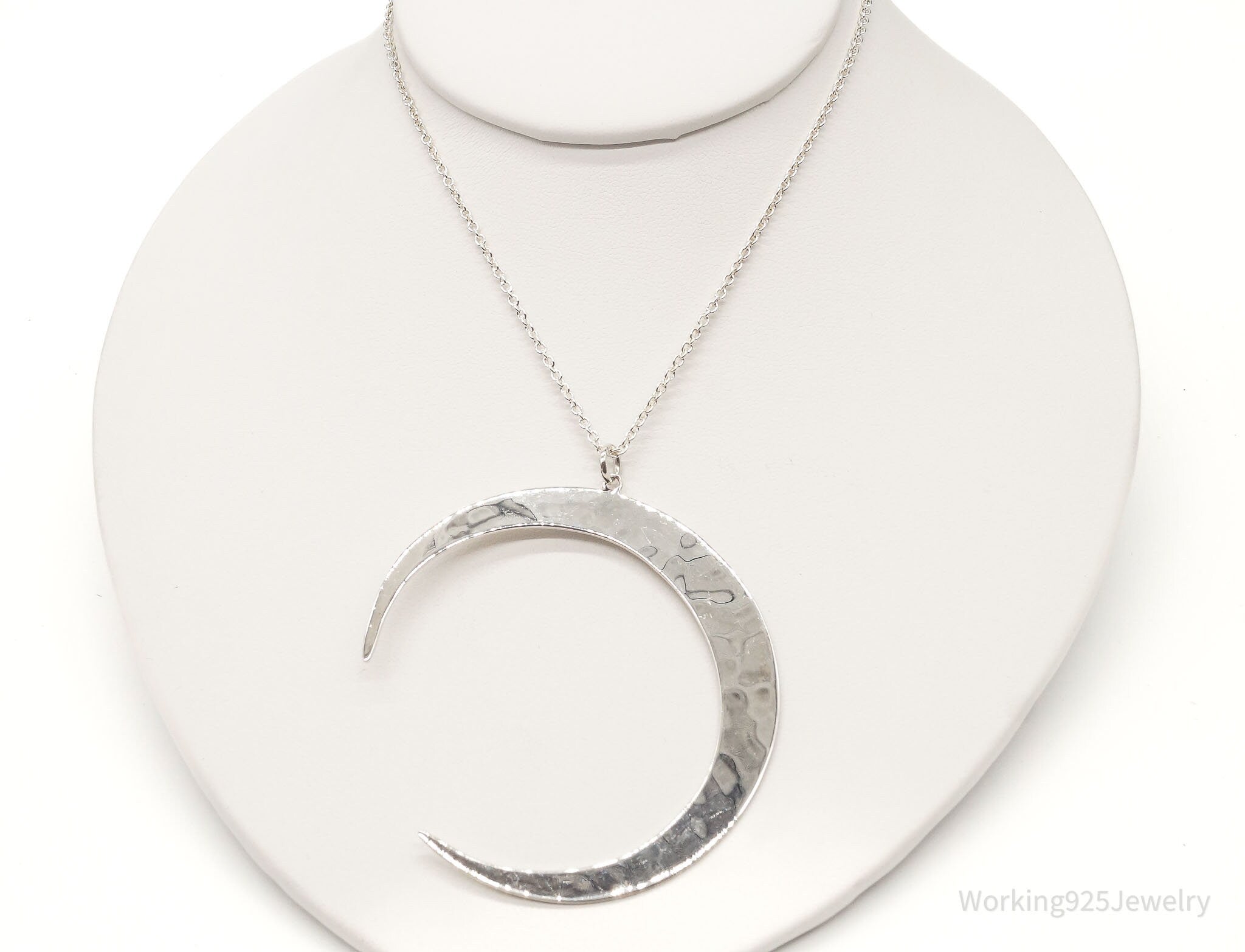 Vintage RLM Studio Large Moon Hammered Style Sterling Silver Necklace