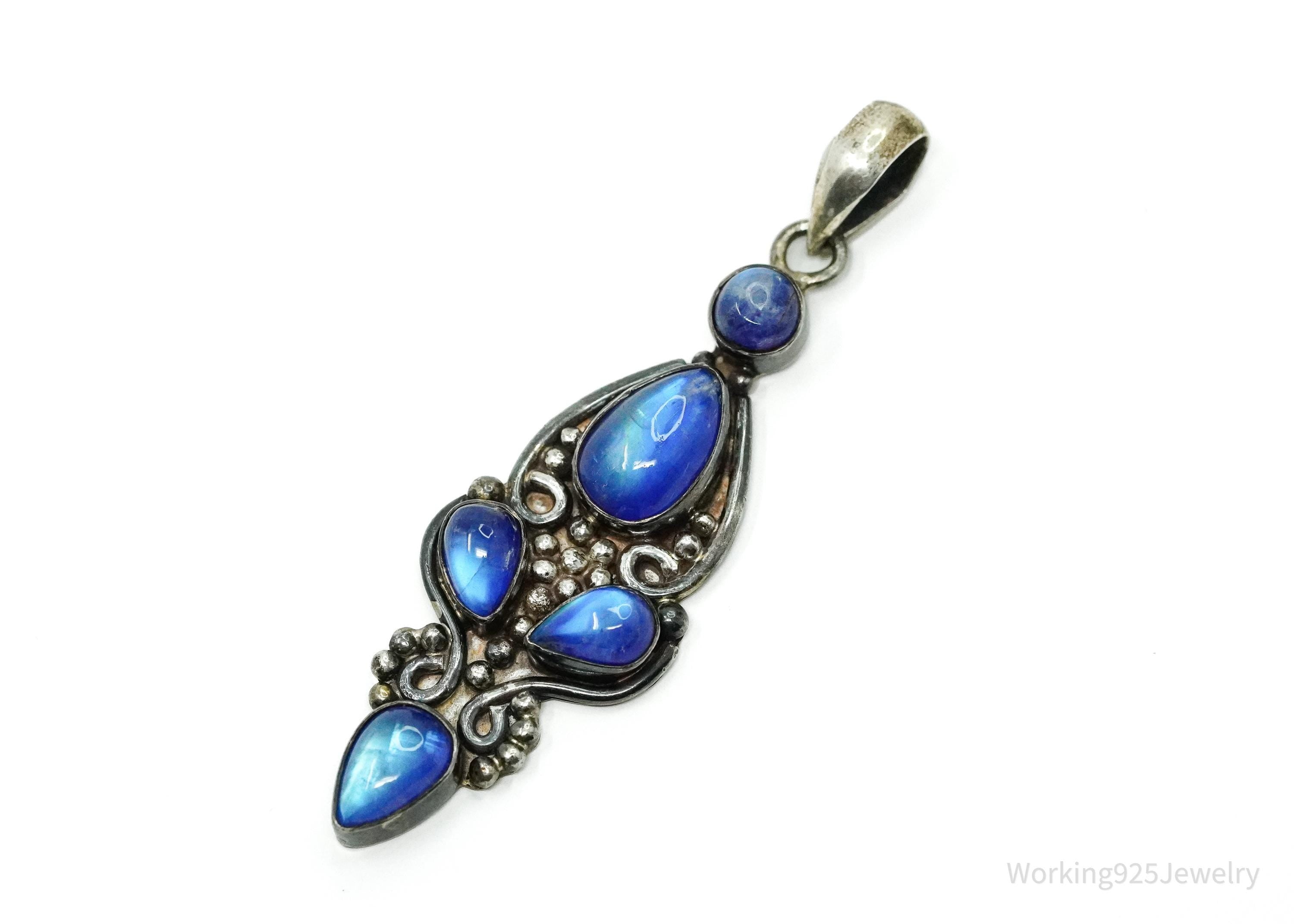 Vintage Blue Moonstone Sterling Silver Necklace Pendant
