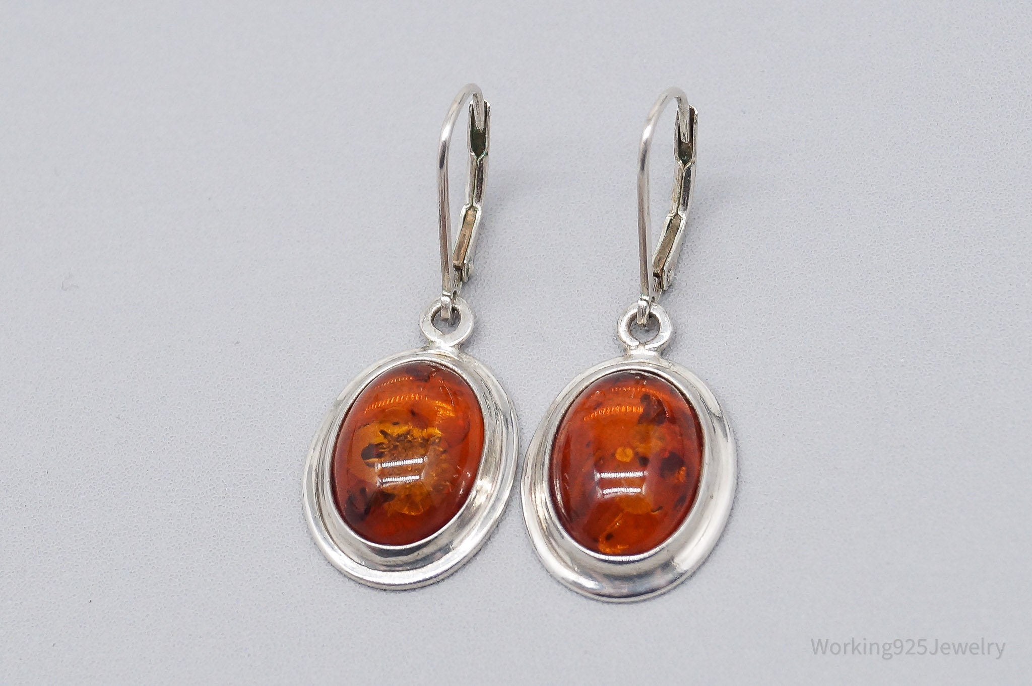 Vintage Amber Modernist Sterling Silver Earrings