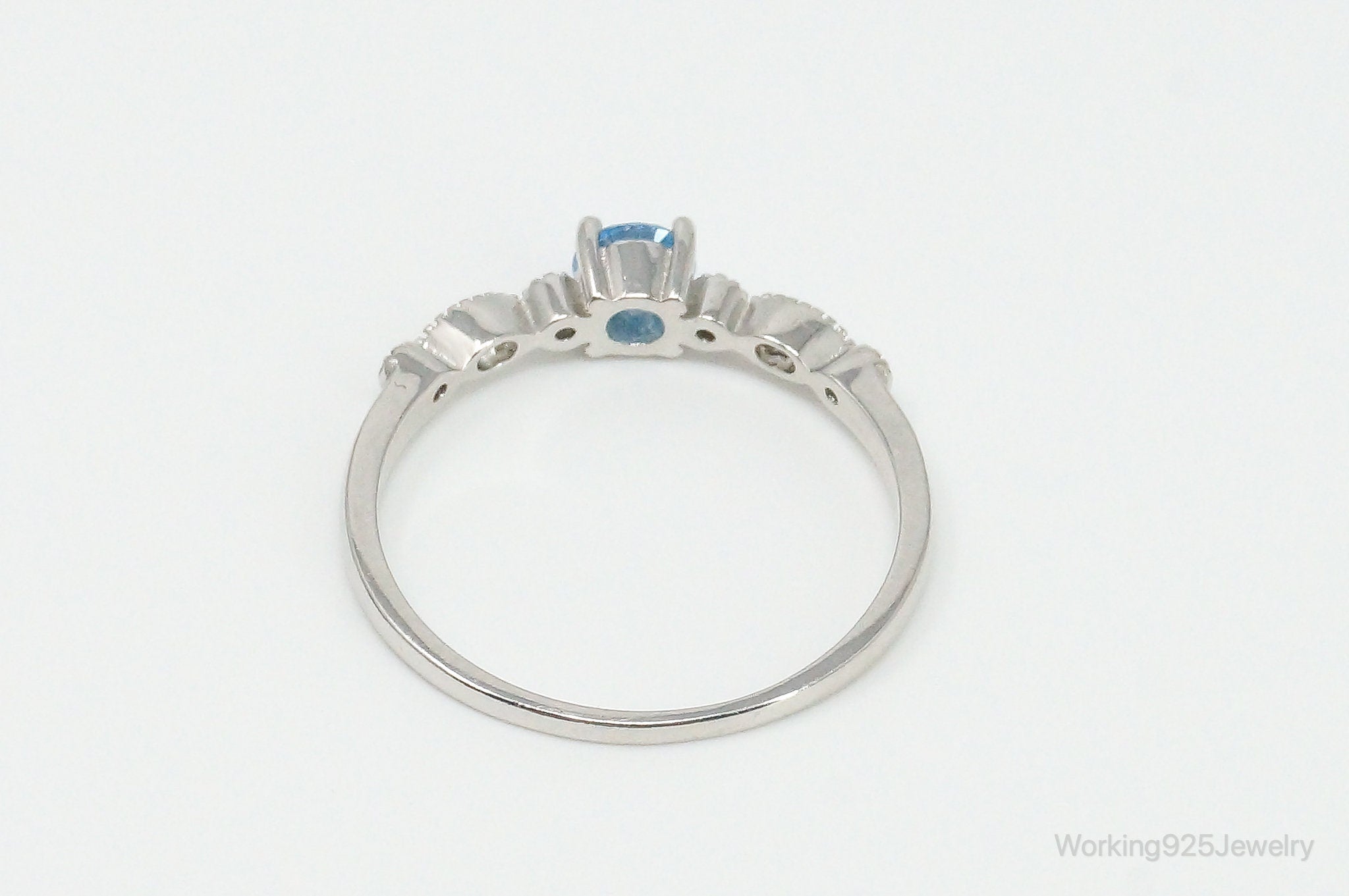 Blue Topaz Cubic Zirconia Sterling Silver Ring - Size 10.75