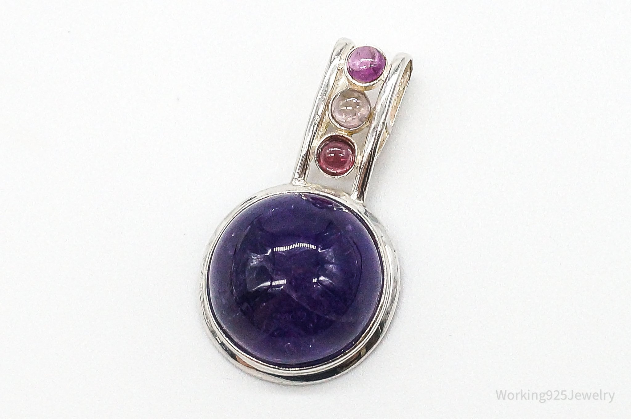 Vintage Large Purple Amethyst Multi Gem Sterling Silver Pendant