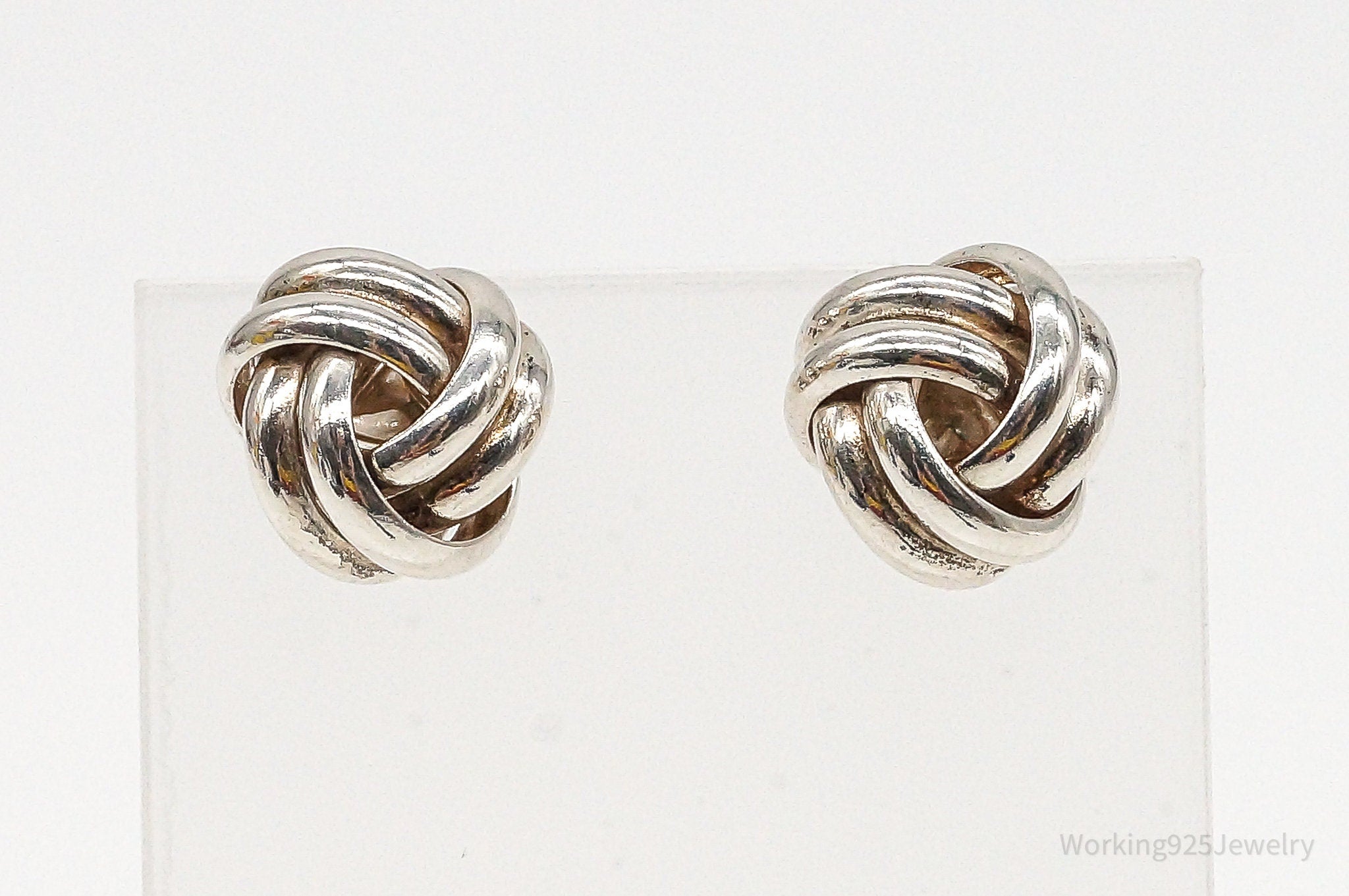 Vintage Sleek Modernist Knot Sterling Silver Earrings