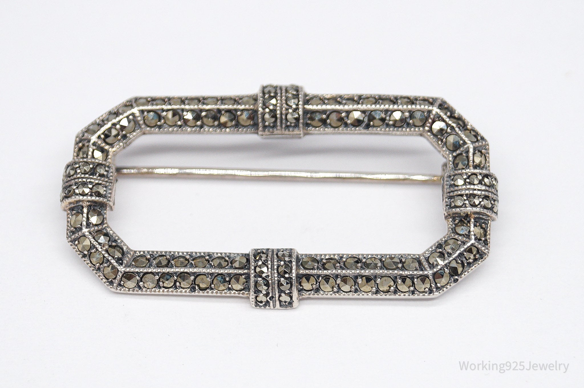 Vintage Marcasite Art Deco Sterling Silver Brooch Pin