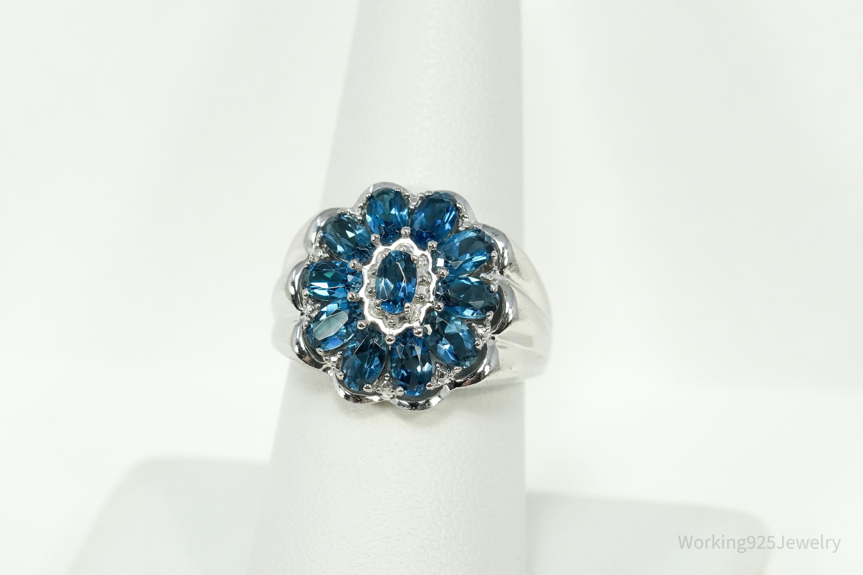 Vintage Heng Ngai London Blue Topaz Sterling Silver Ring - Size 8
